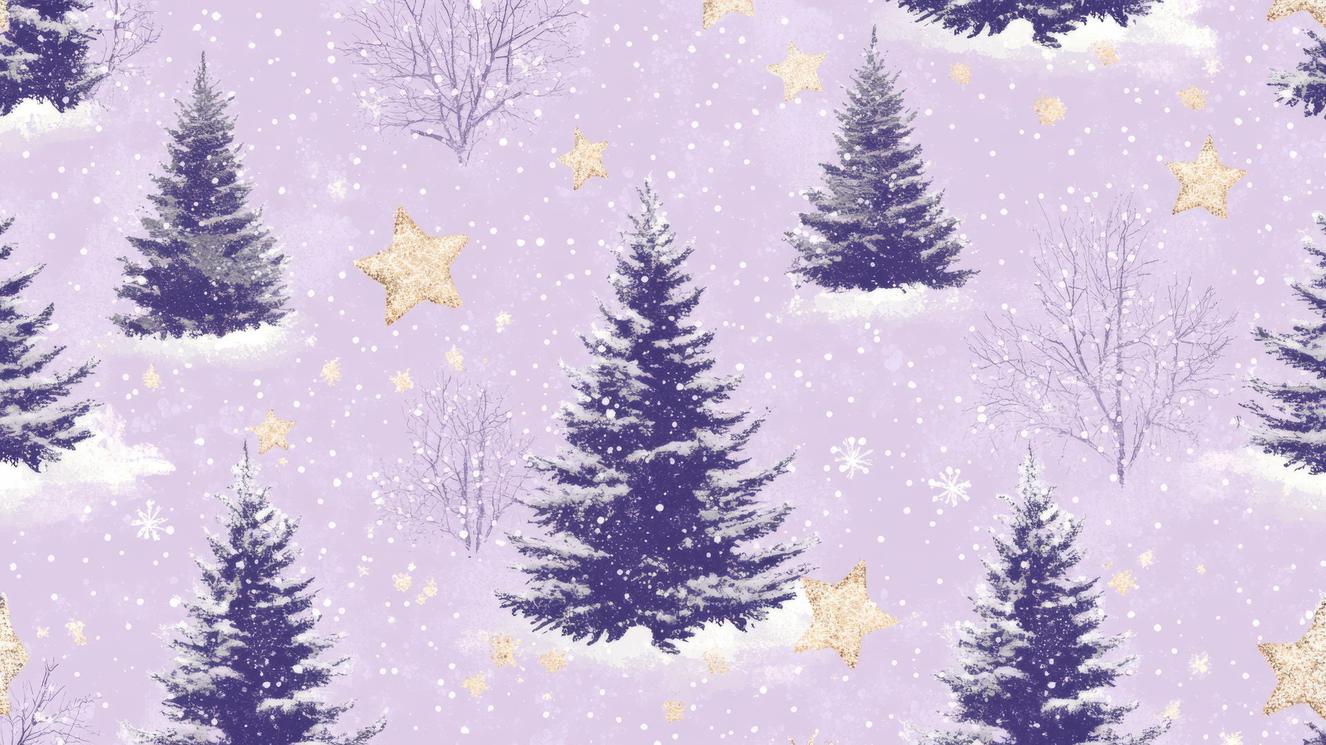 Preppy winter wallpaper with snow-capped trees and stars