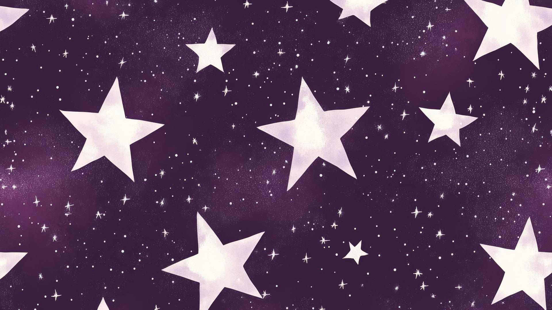 preppy purple wallpaper with white stars and glowing halos, accented by tiny silver dots