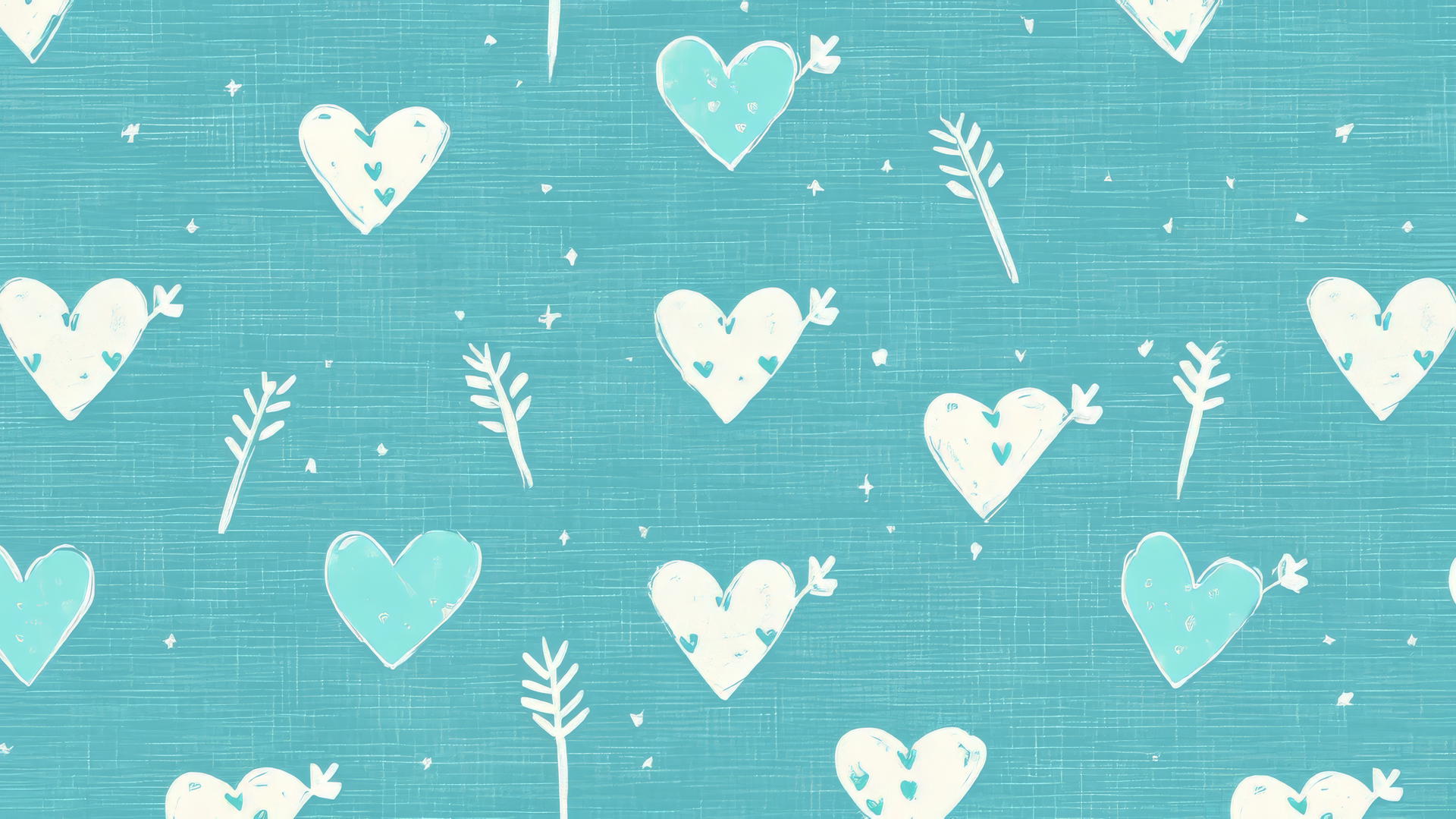 preppy blue wallpaper with pixelated blue hearts and white arrows on bright teal background