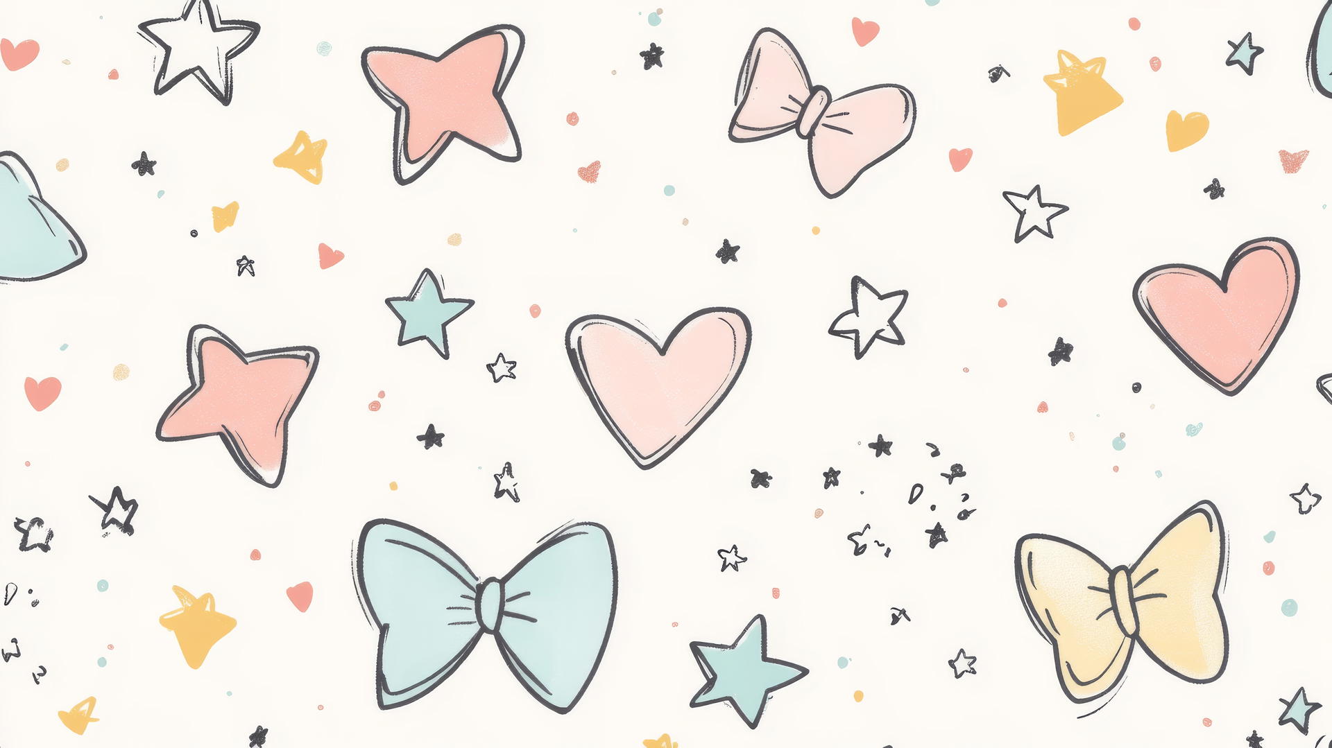 popular cute wallpapers for girls with hand-drawn hearts, stars, and bows on pastel background