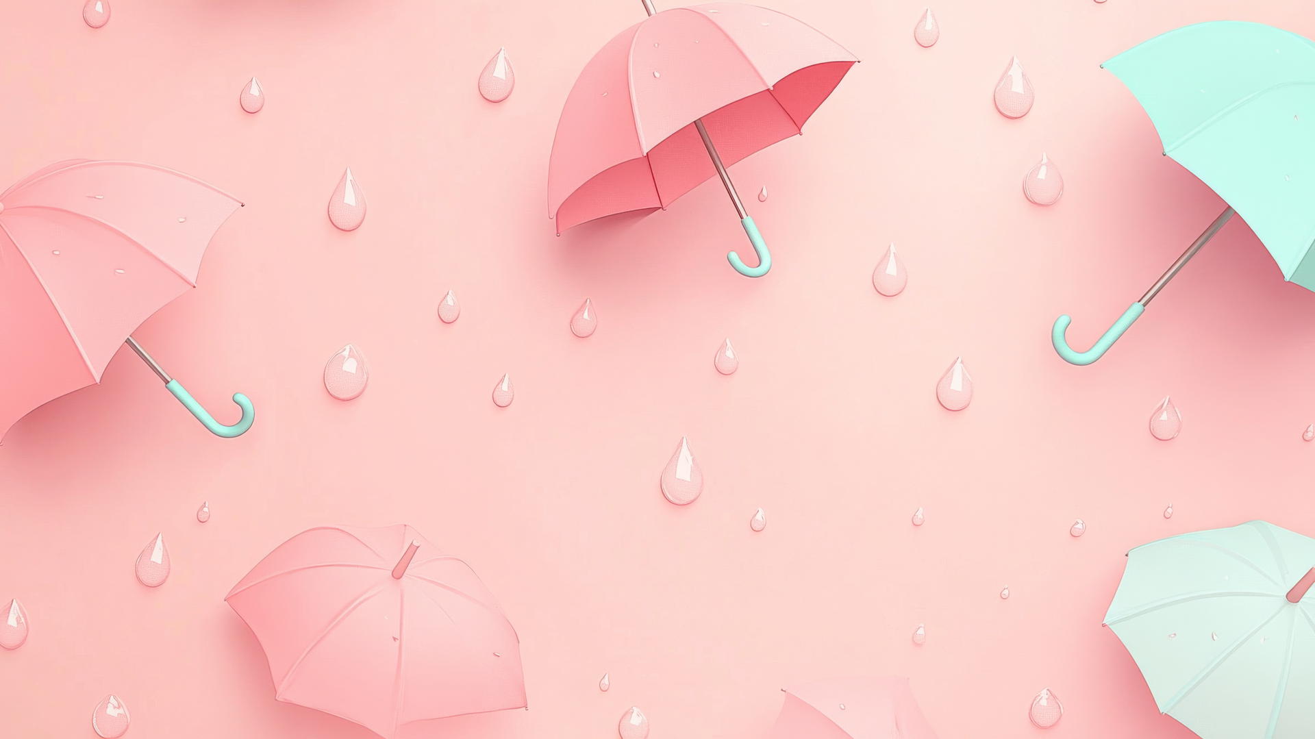 pink wallpaper cute with tiny raindrops and umbrellas on a pastel pink background