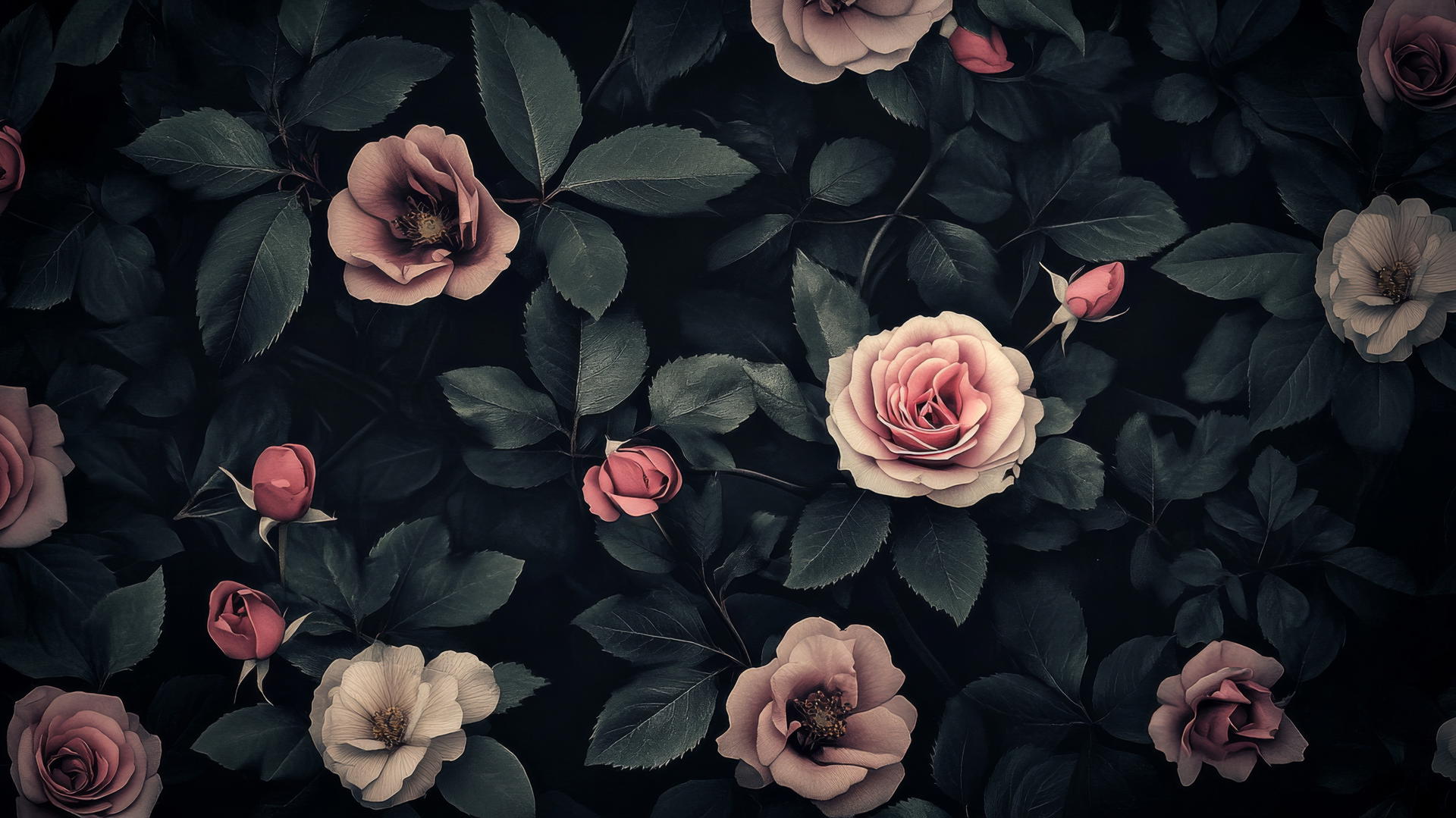 black wallpaper for girls with subtle dark floral design and soft pink highlights
