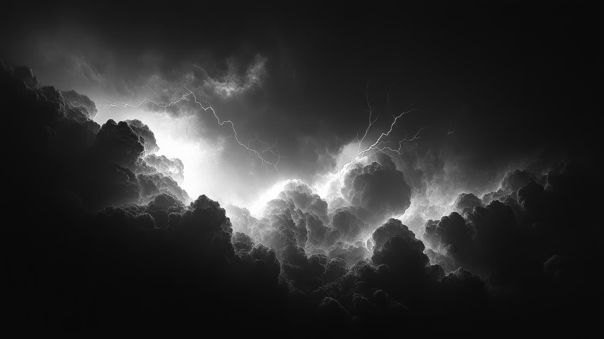 aesthetic black wallpaper with a dark stormy sky and lightning