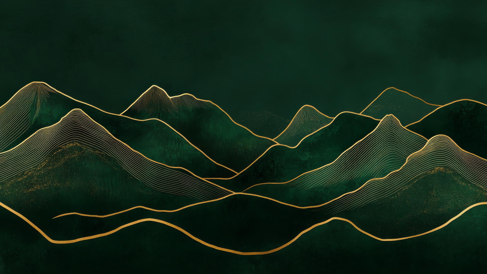 dark green wallpaper with gold-outlined mountain range