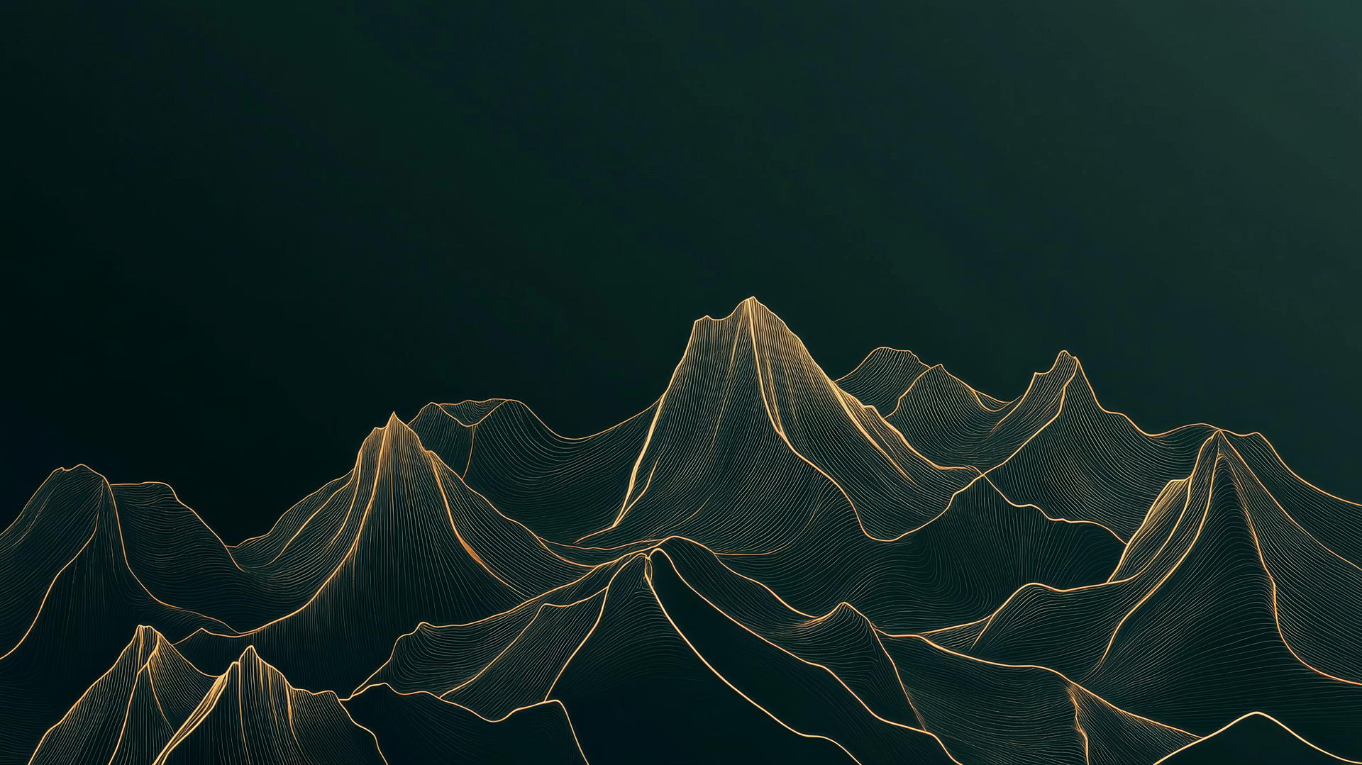 dark green wallpaper with a gold line drawing of a mountain range