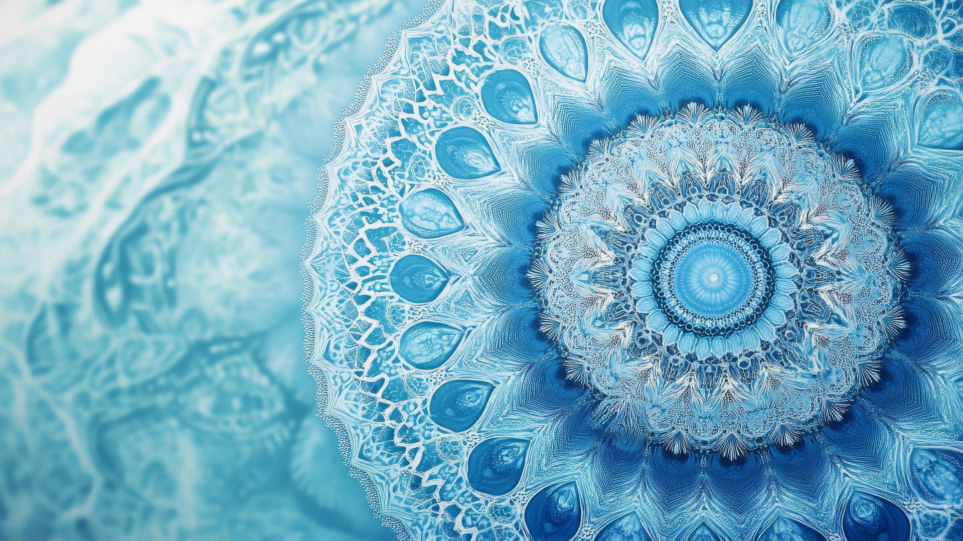 blue aesthetic wallpaper with intricate bohemian-style mandala on light blue background