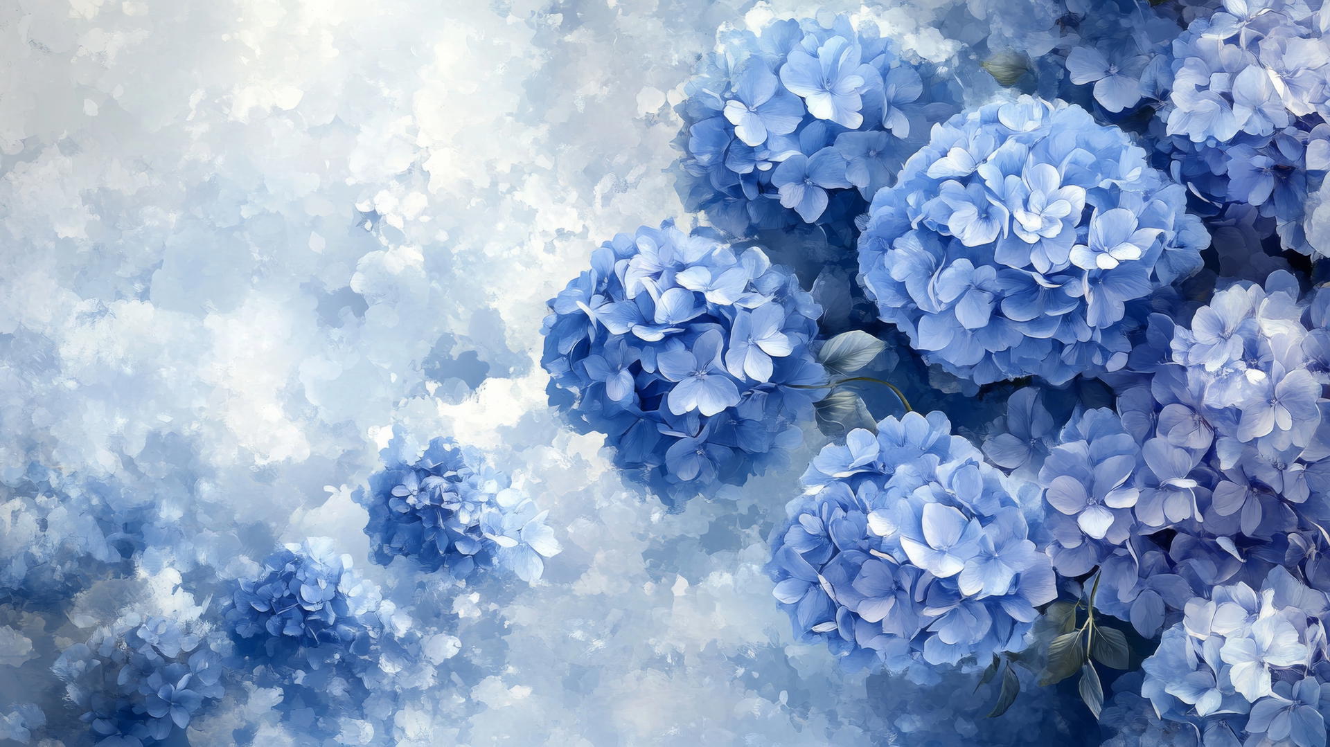 a lush bouquet of blue hydrangeas, creating a fresh and vibrant blue floral wallpaper