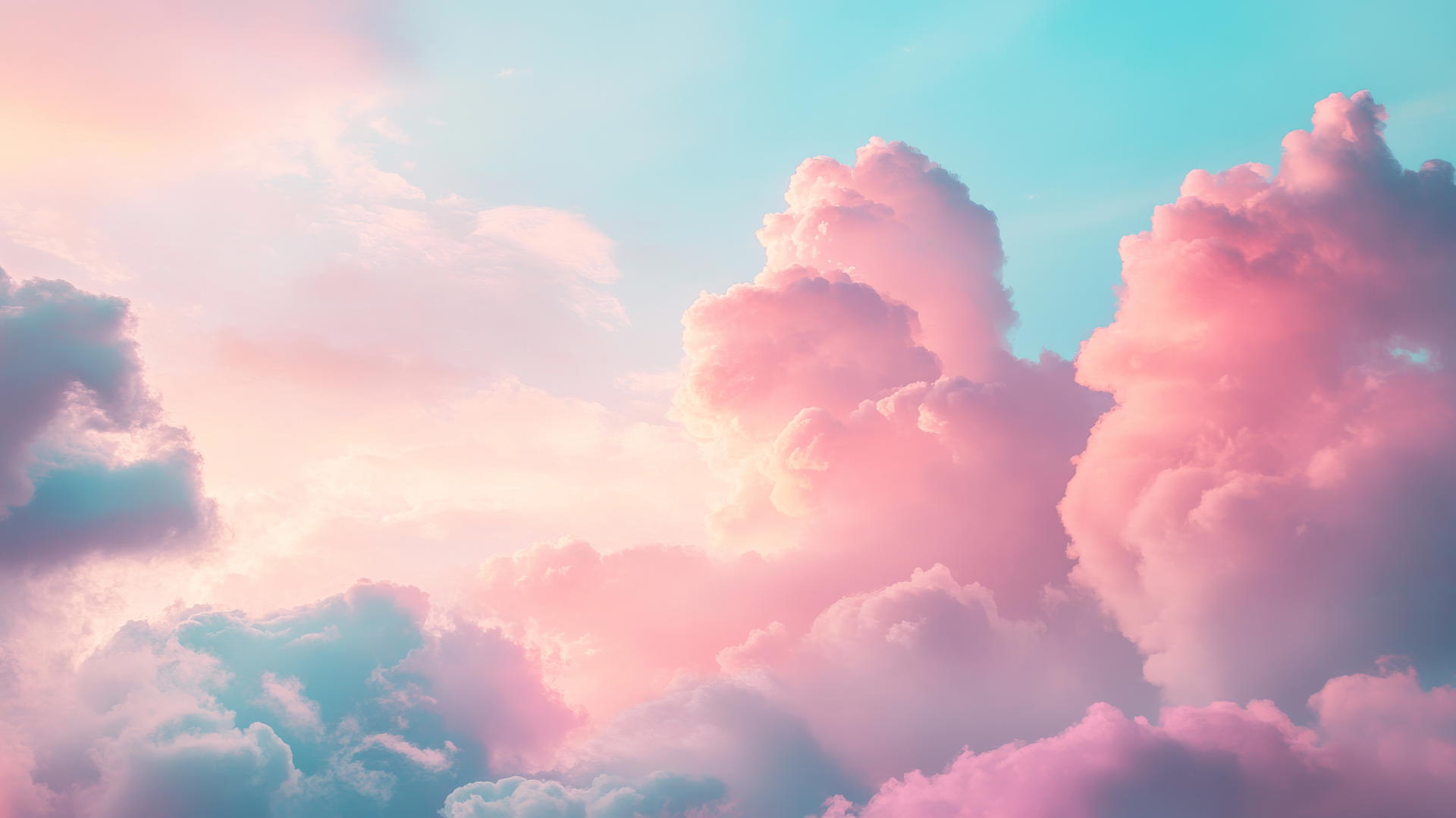 Pink and blue wallpaper with dreamy cotton candy sky and swirling clouds at sunset