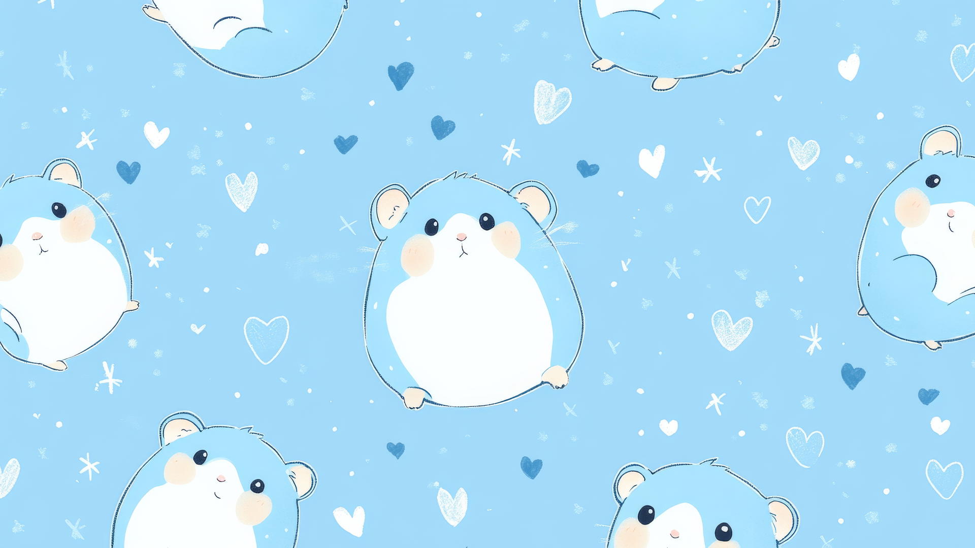 cute blue wallpaper with hamsters and hearts