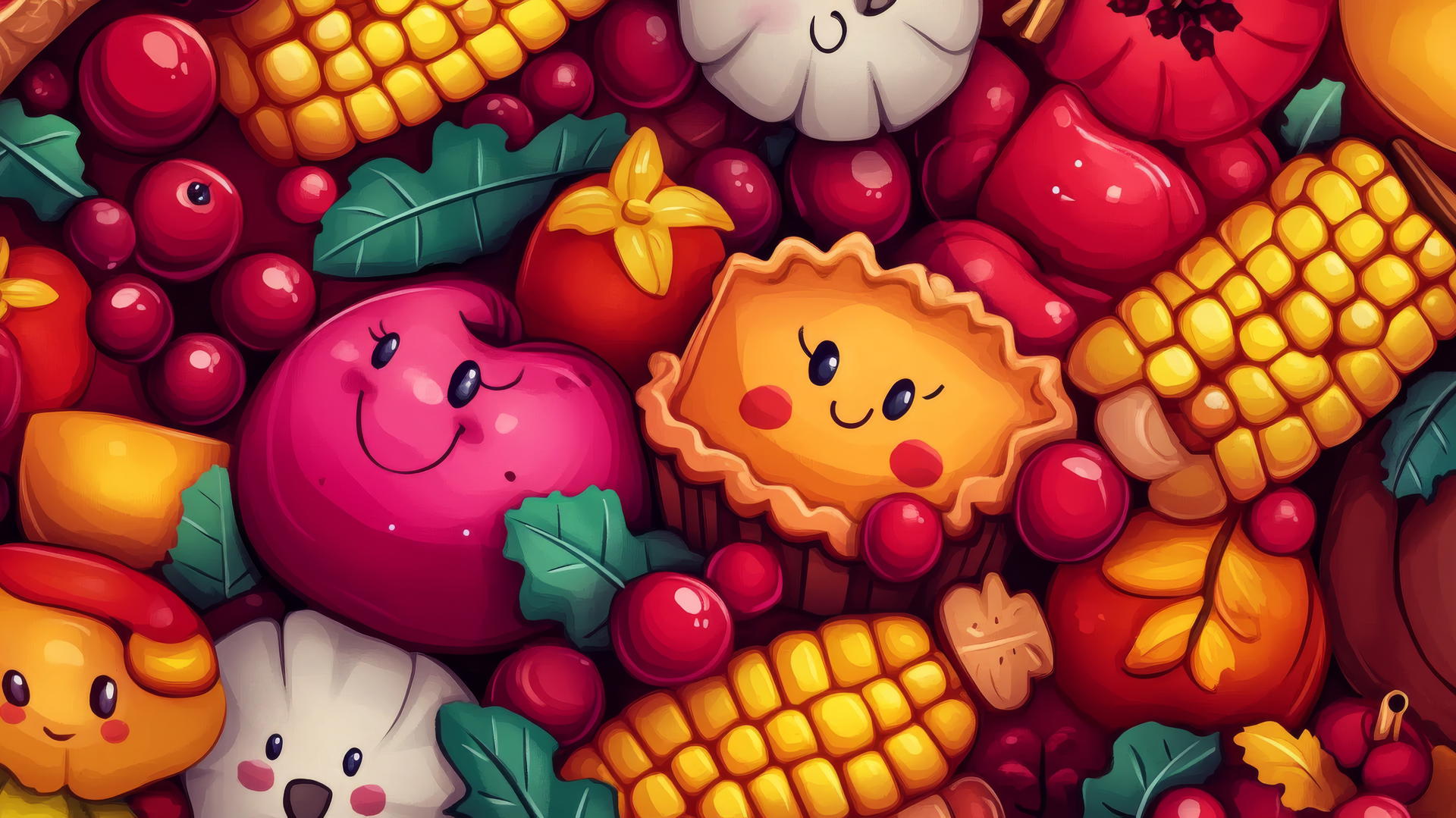cute thanksgiving wallpaper with smiling cartoon foods