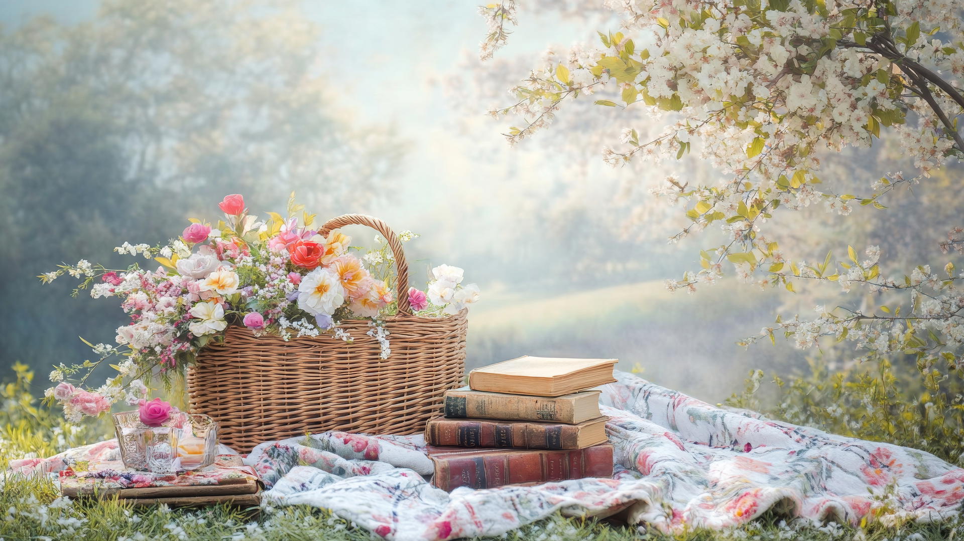 summer aesthetic wallpaper with cottagecore picnic scene