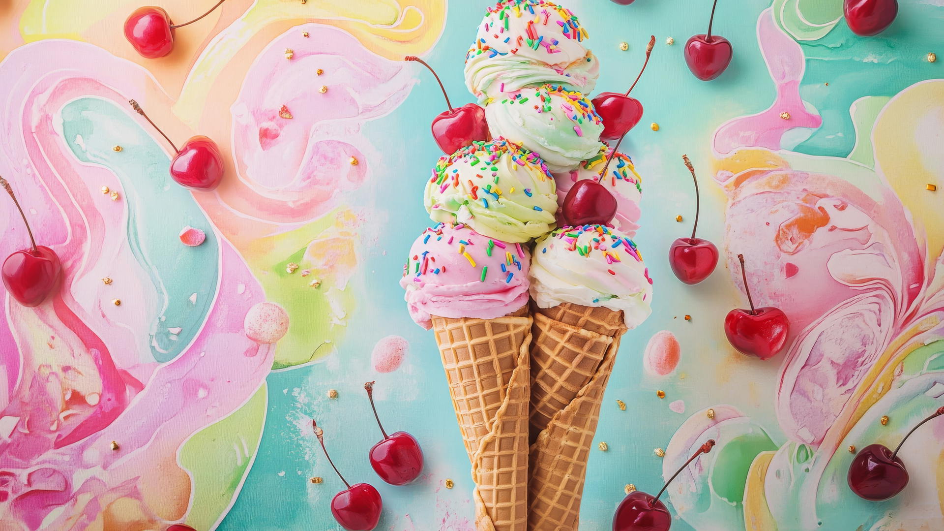 cute summer wallpaper with pastel-colored ice cream cones and playful doodles