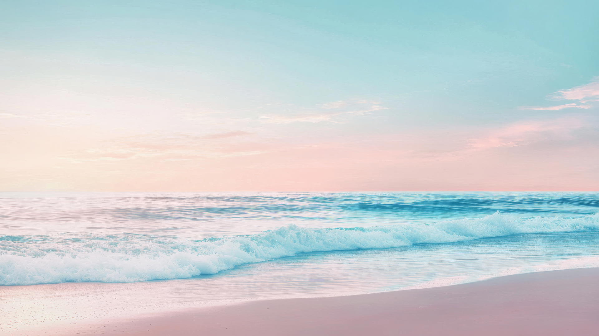 summer background wallpaper with a minimalist seaside horizon, gentle waves, and pastel sky