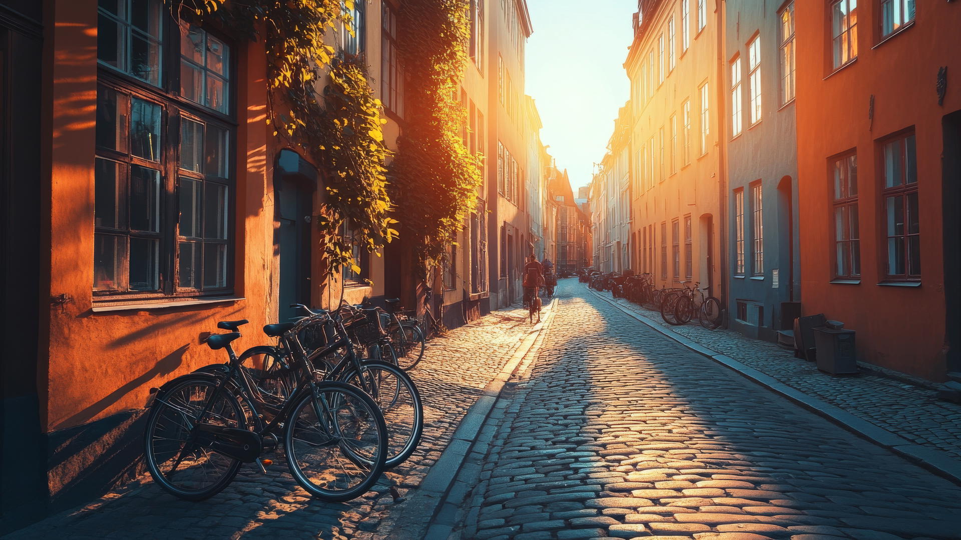 summer aesthetic wallpaper with sun-drenched cityscape and pastel buildings