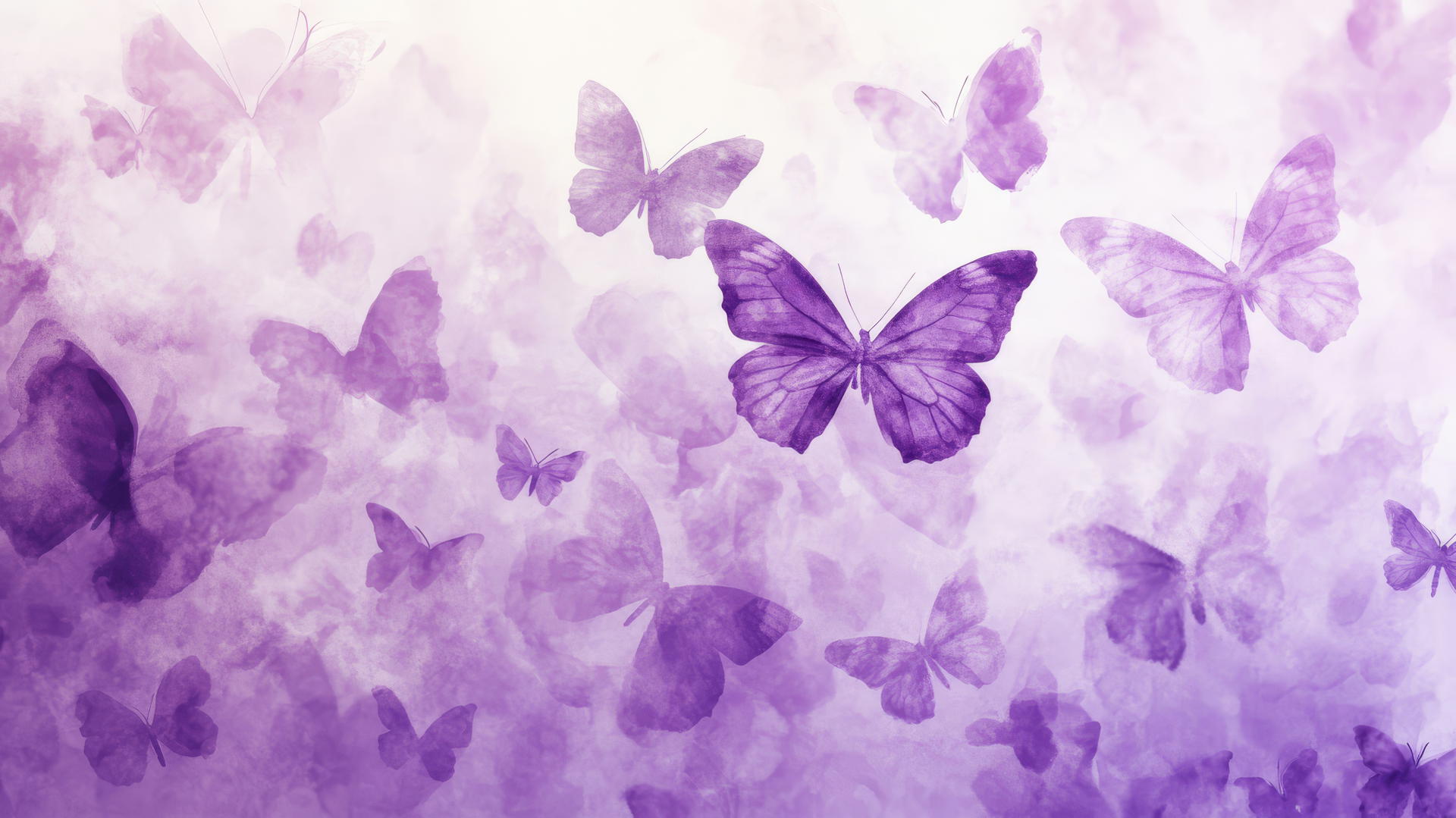 purple butterfly wallpaper with silhouettes on a violet and lavender gradient