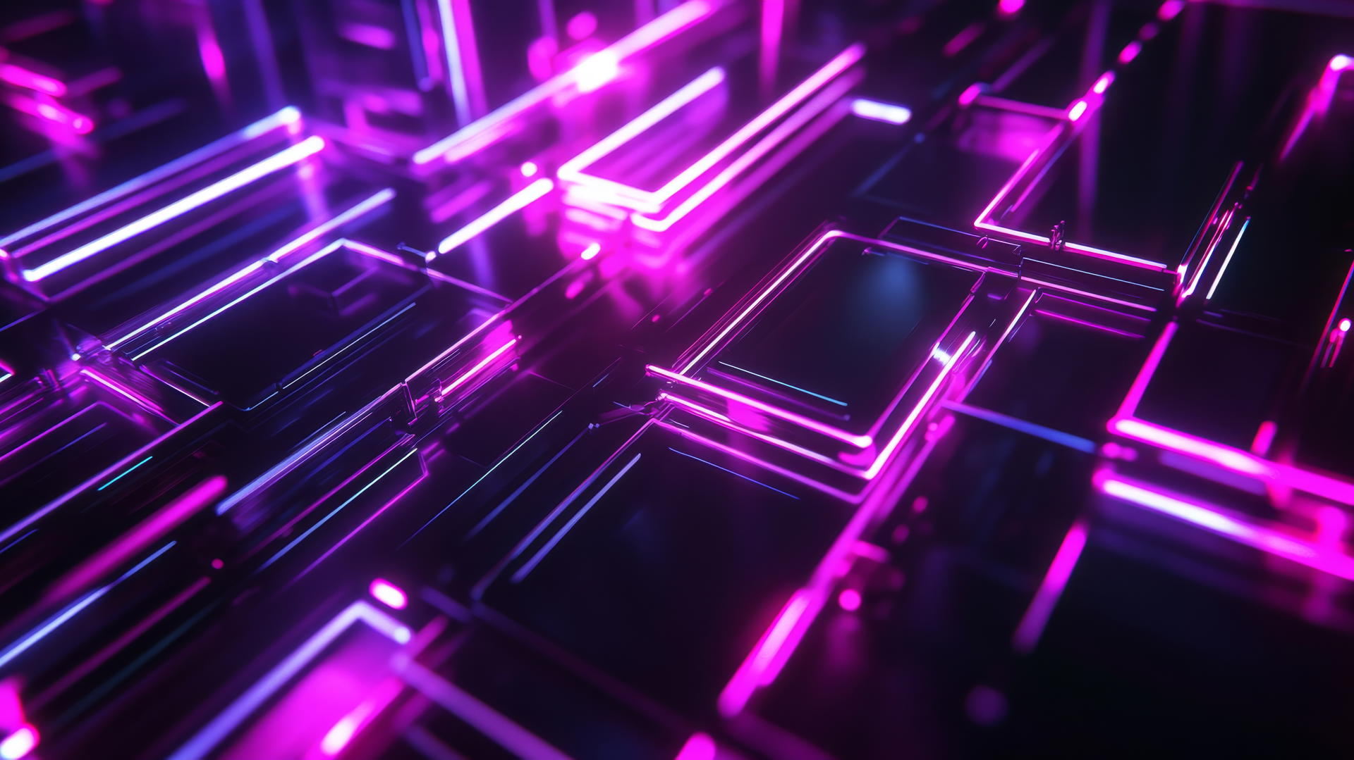 neon purple aesthetic wallpaper with glowing geometric shapes and lines on a dark background