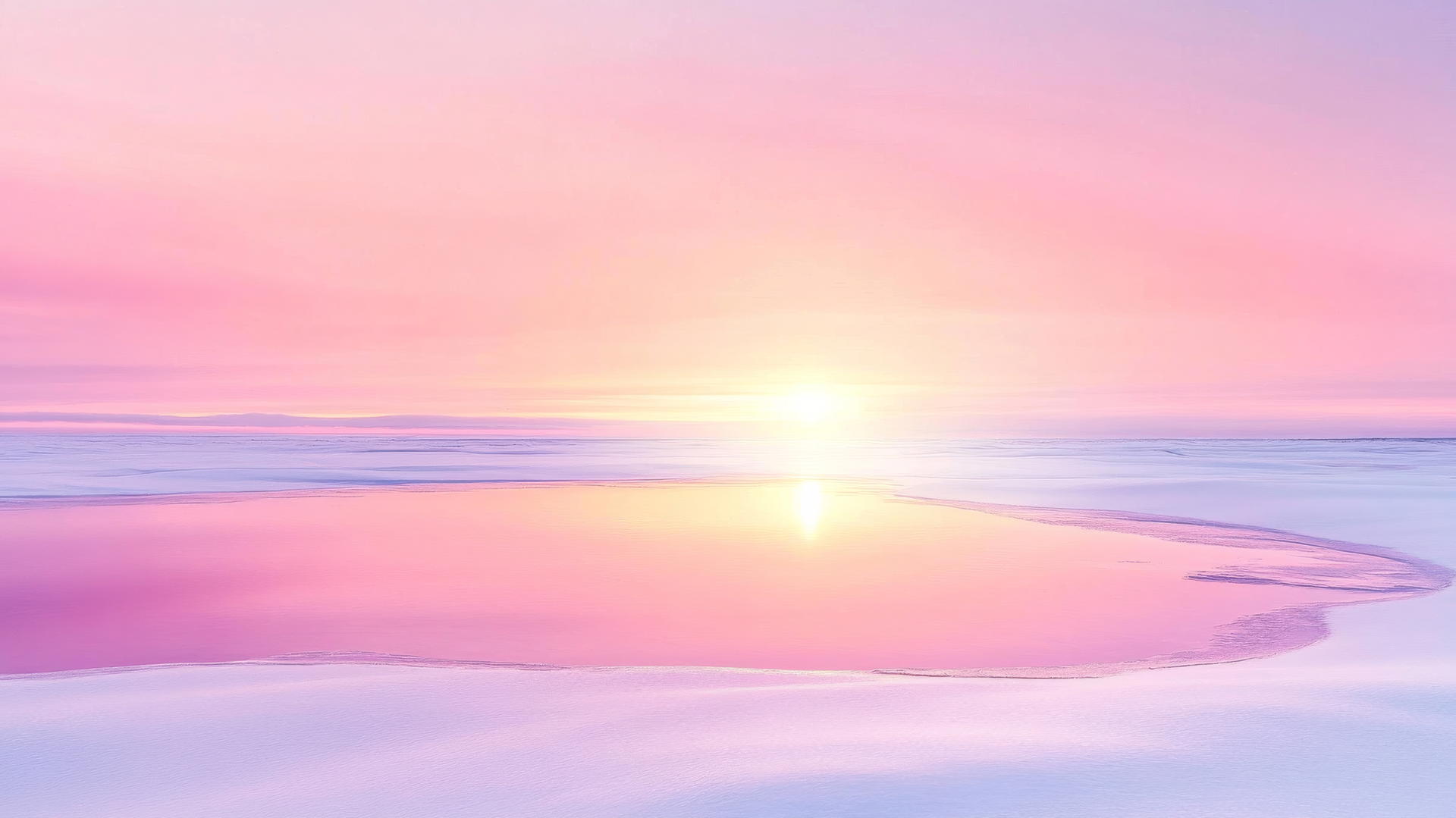 winter wallpaper with a dreamy pastel-colored sunset in soft hues of pink and purple reflecting off the snow