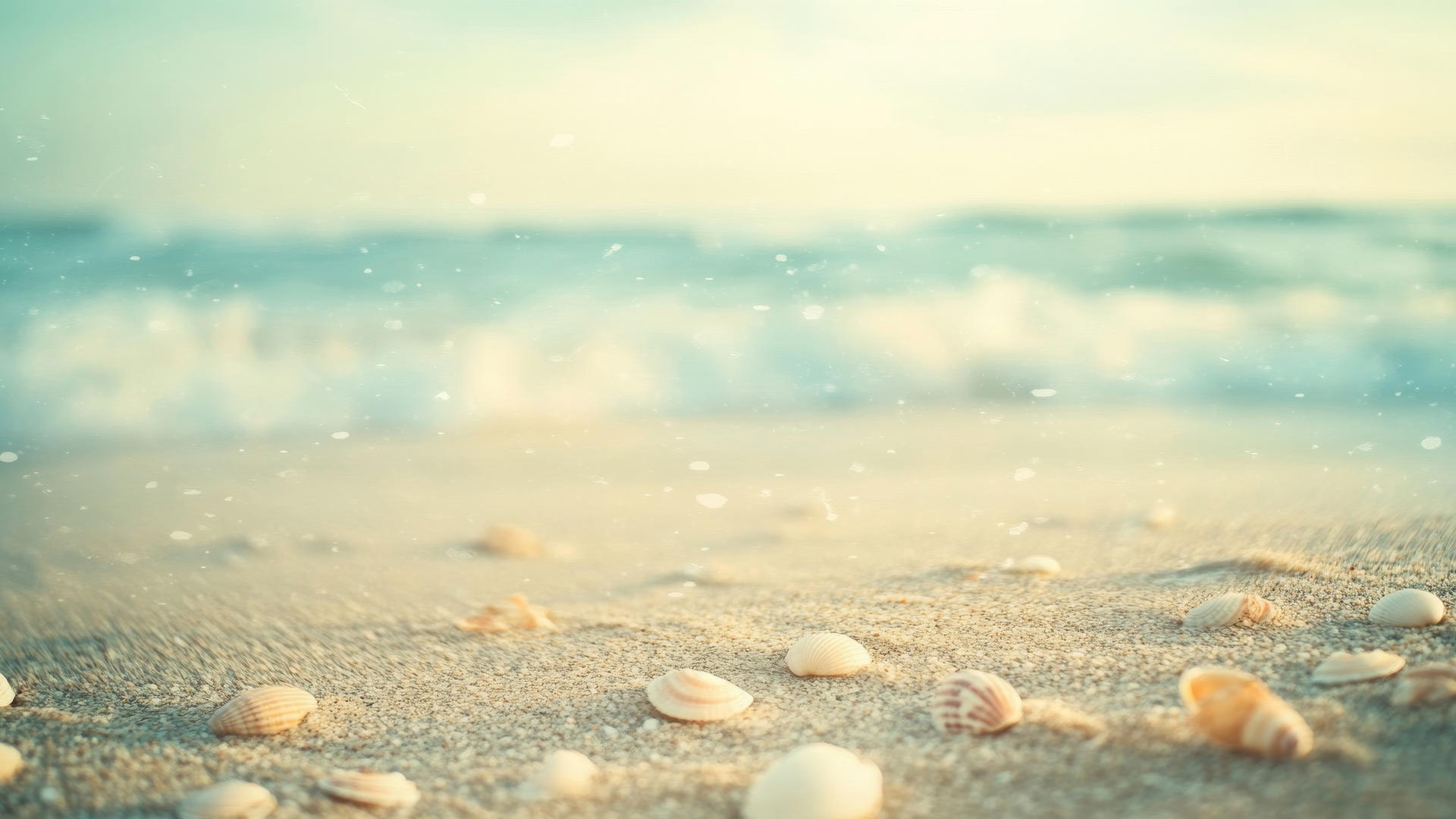 vintage beach scene with muted colors and seashells, beach wallpaper aesthetic