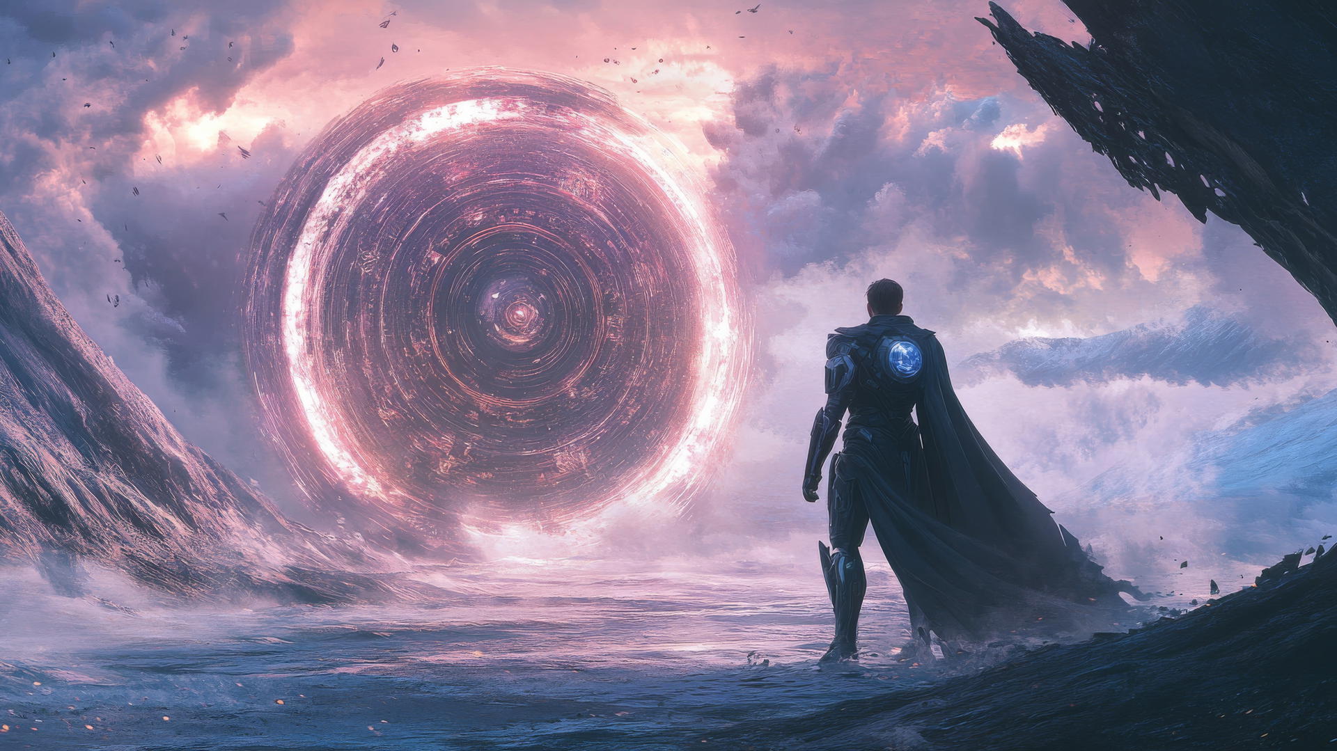 cool wallpapers for boys, heroic knight in futuristic armor, glowing portal