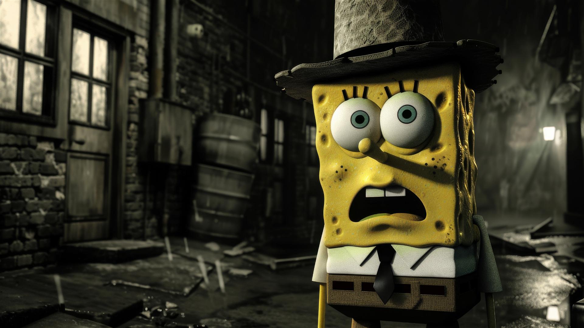 Spongebob in 1940s noir movie style