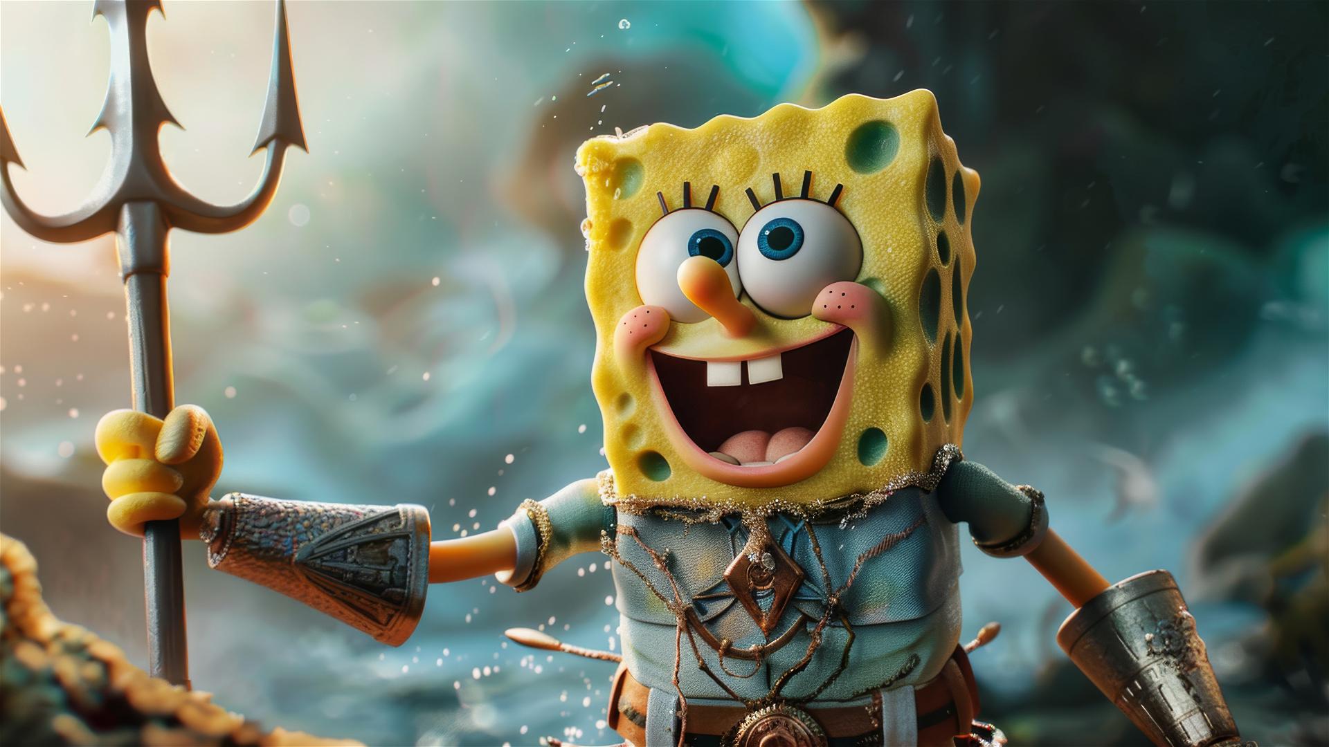 SpongeBob and Aquaman hybrid, cinematic photorealism