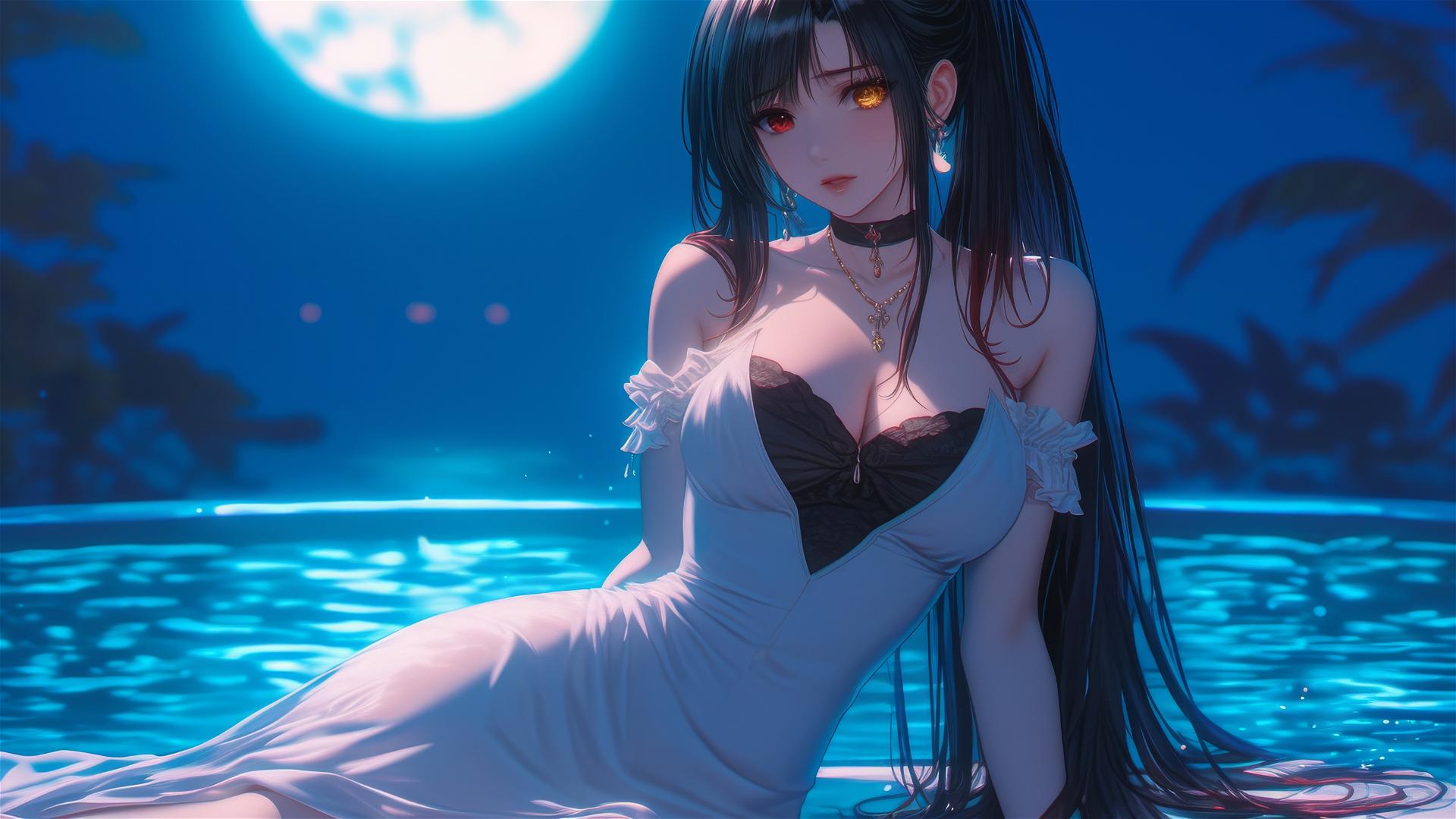 Kurumi Tokisaki from Date A Live resting in a tub with moonlight glow