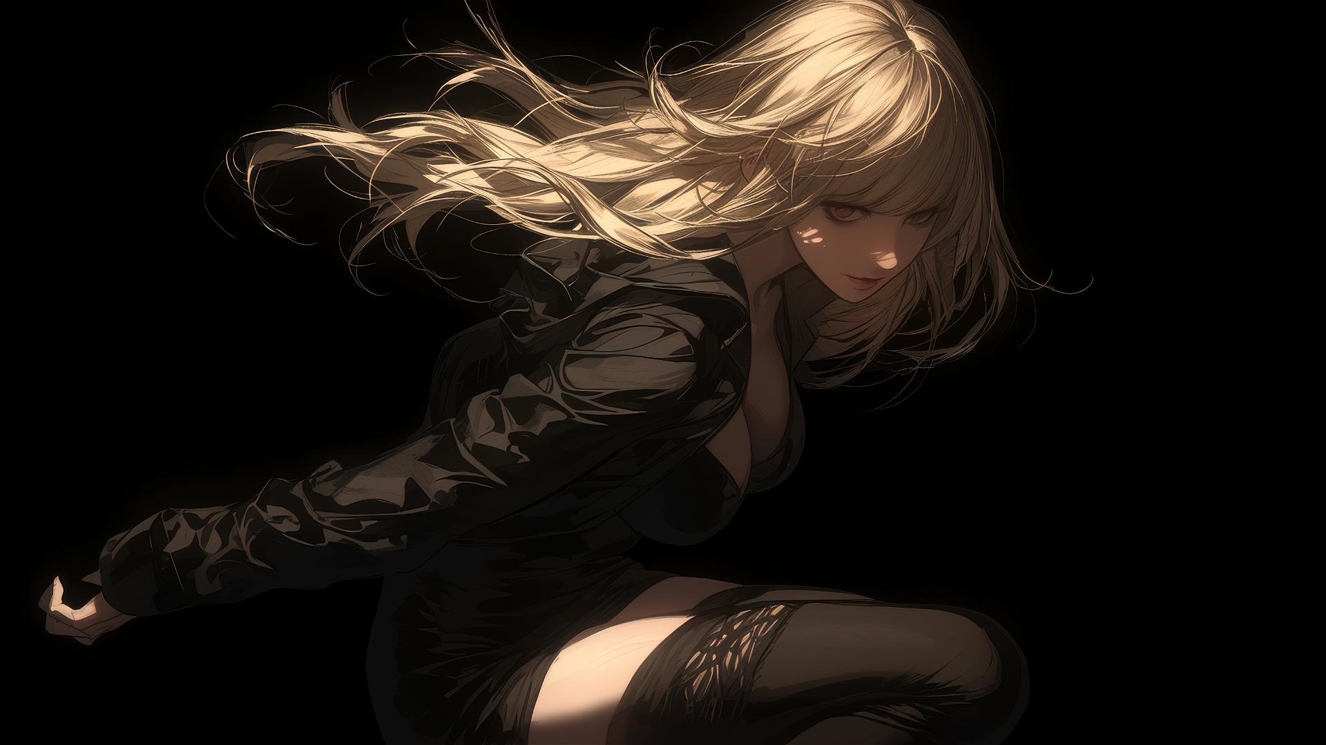 Isolated Misa Amane from Death Note on a dark background
