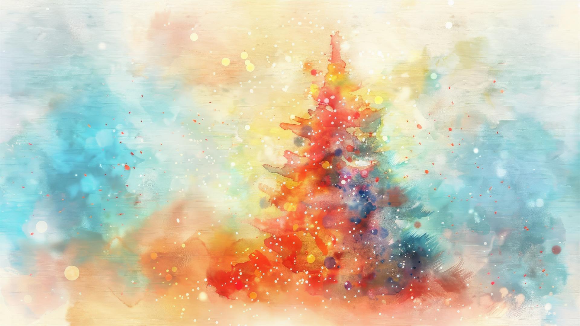 Watercolor Christmas tree with festive atmosphere and bright light
