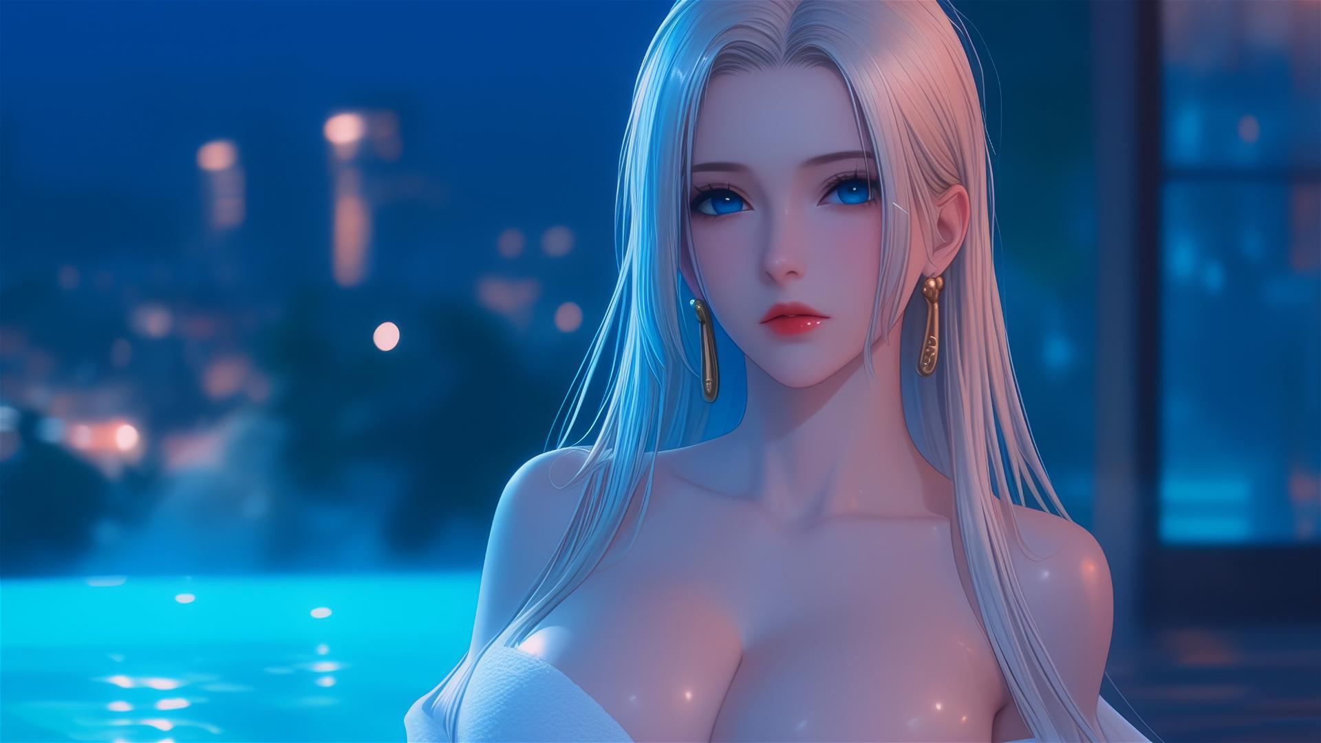 Boa Hancock relaxing in tub with moonlight glow