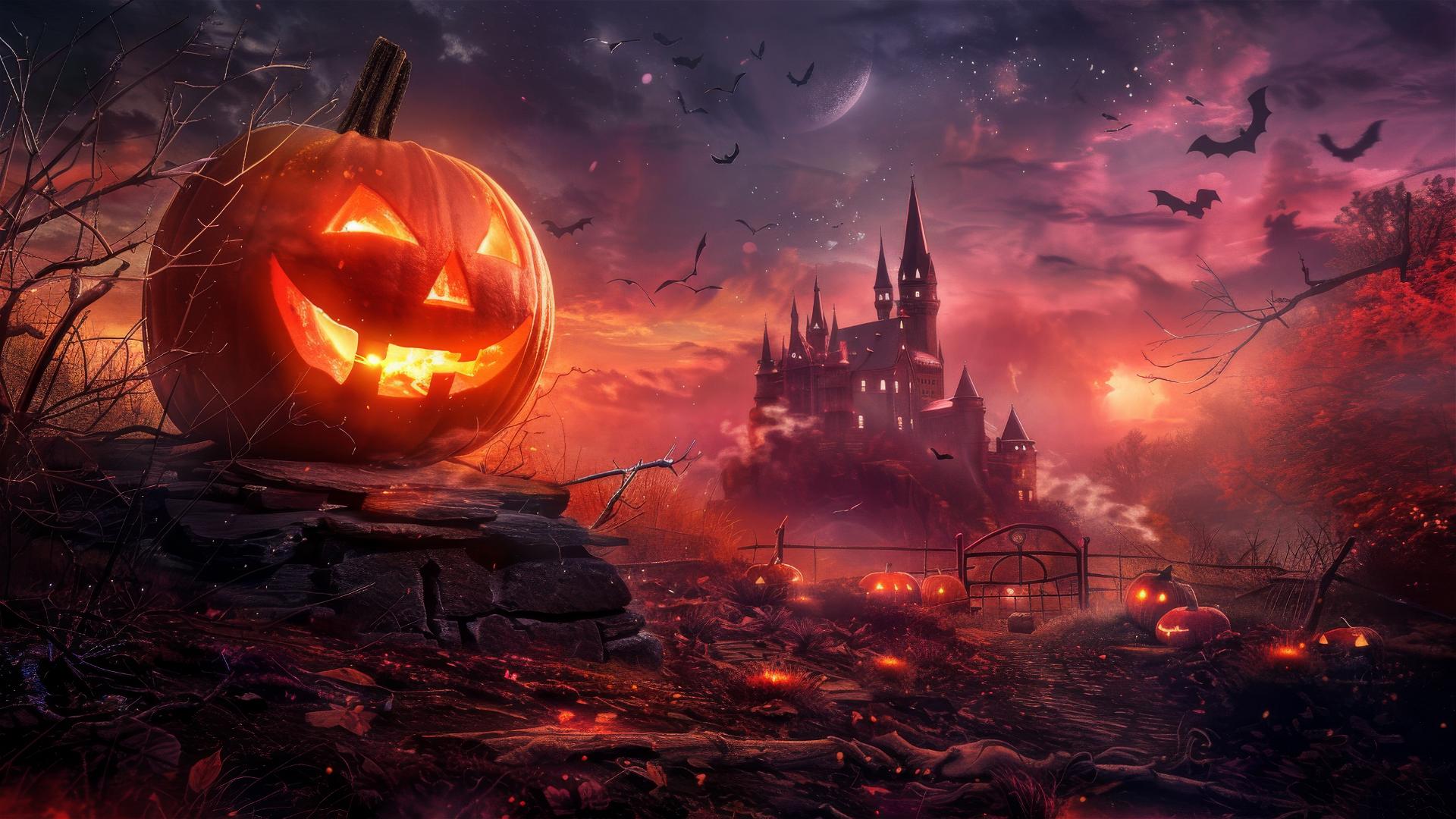 Halloween-themed background with spooky elements