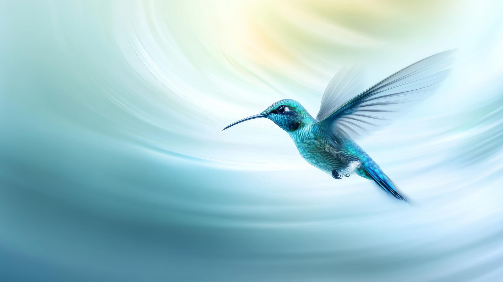 wallpaper blue: vibrant blue hummingbird in mid-flight with blurred wings
