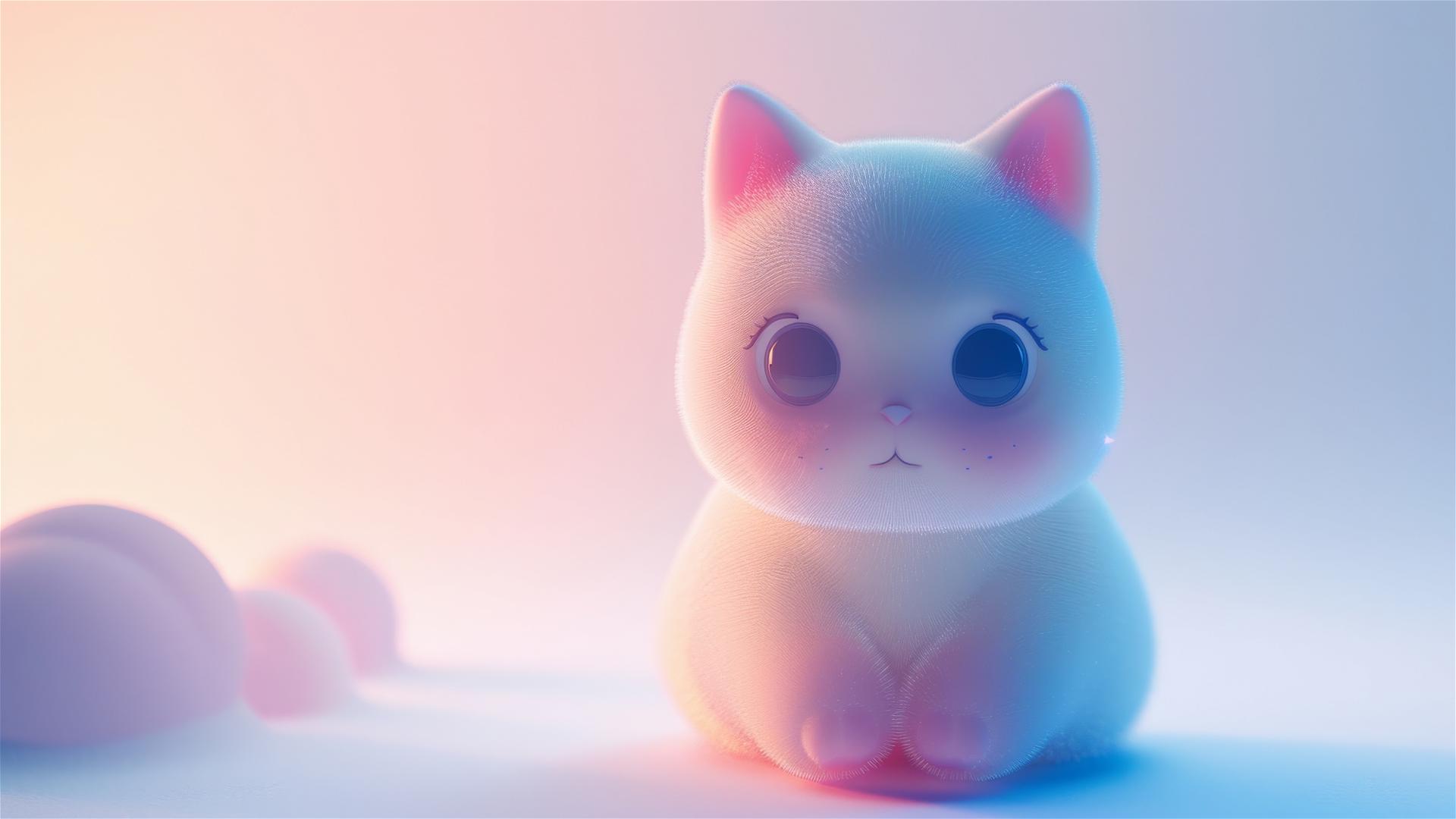 3D render of a cute pet by Pop Mart with bangs on pastel background