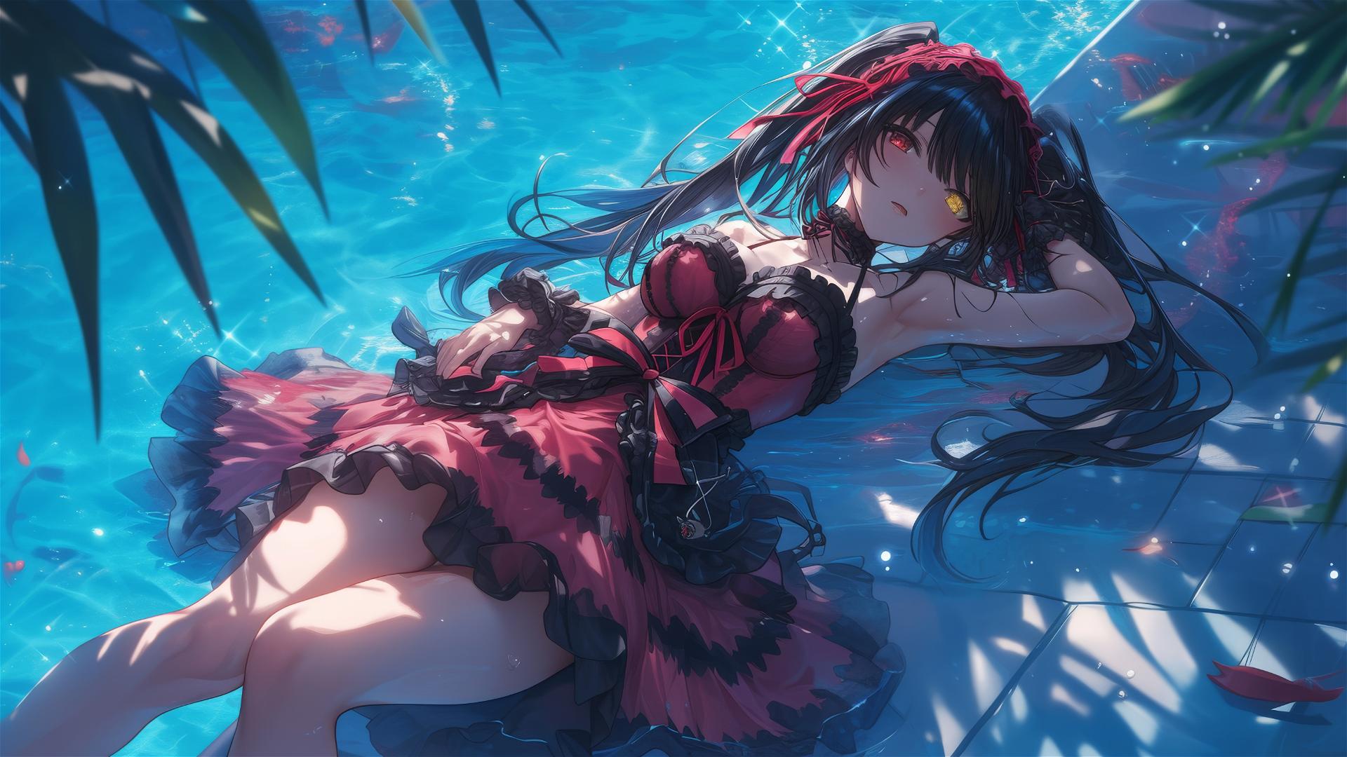 Kurumi Tokisaki by pool in moonlight