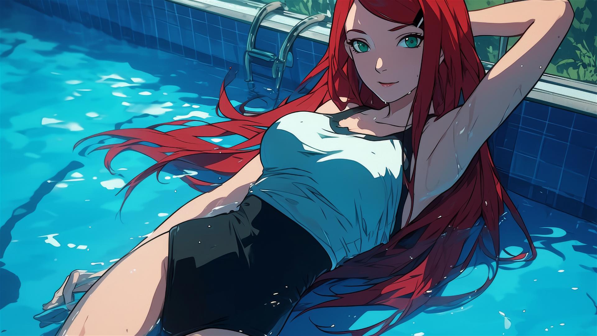 Kushina Uzumaki from Naruto Shippuden swimming under moonlight