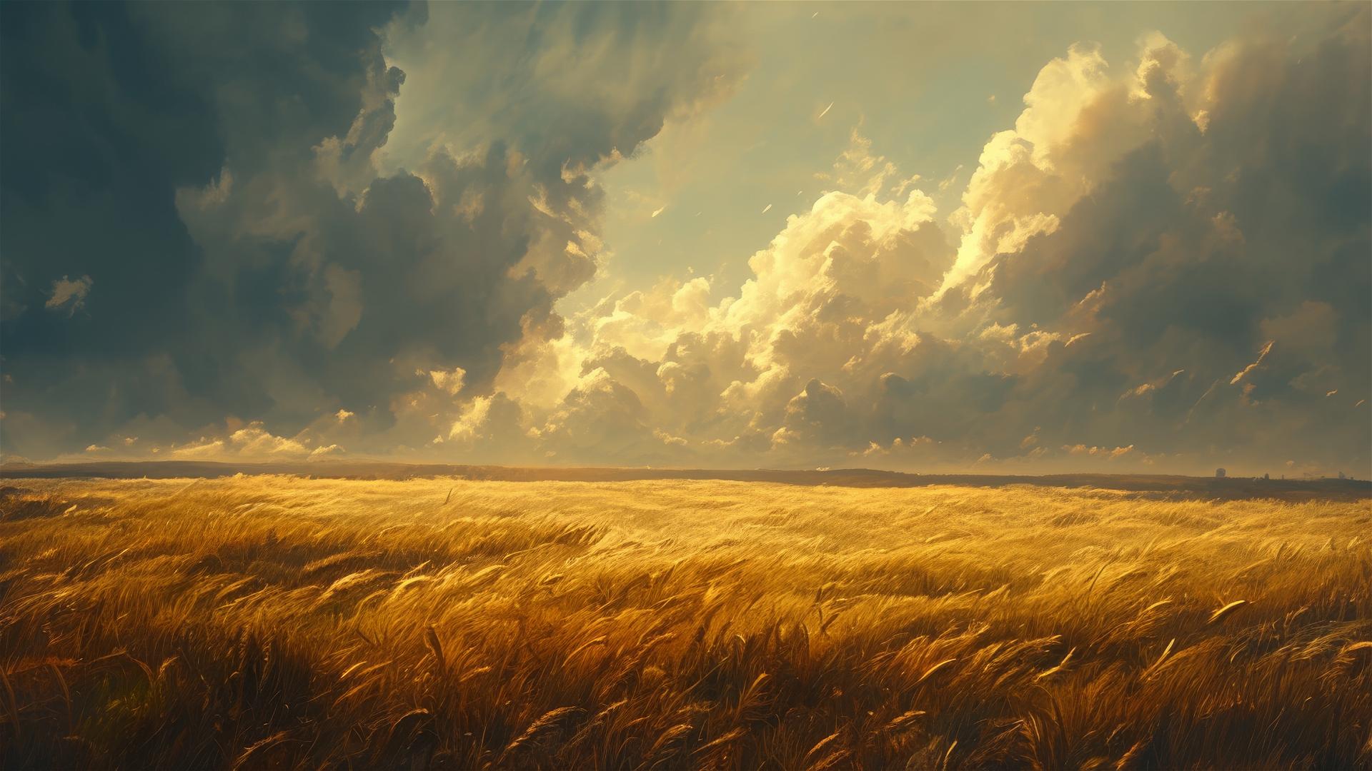Golden wheat field with stormy sky