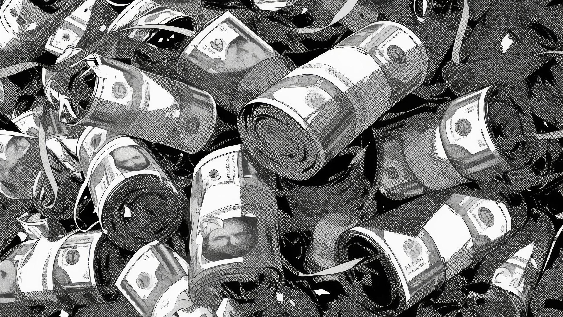 seamless pattern of black and white money and stocks