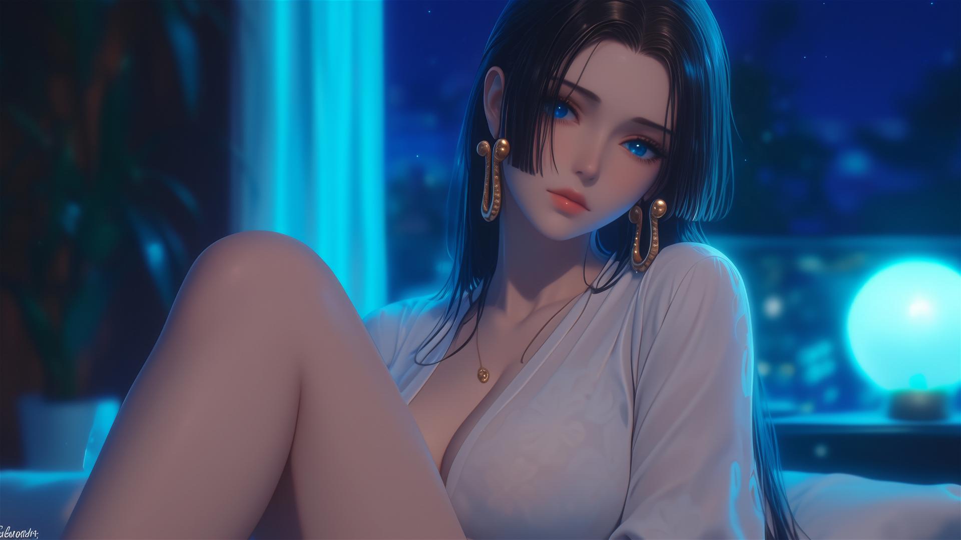 Boa Hancock resting in apartment under moonlight