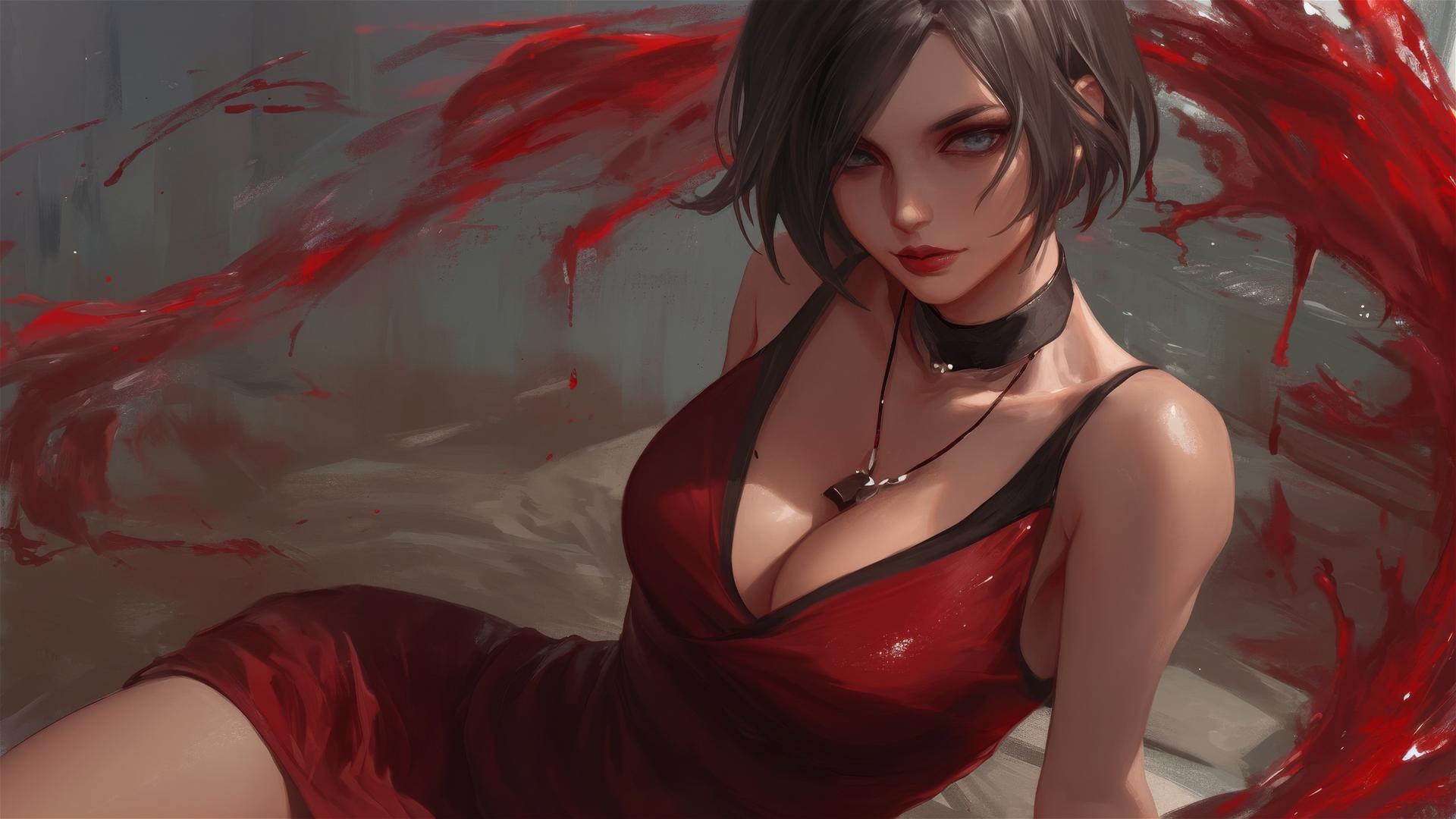 Ada Wong from Resident Evil, symmetrical portrait
