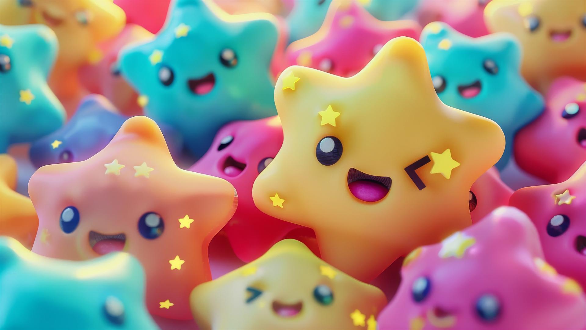 Colorful fluffy star emoticons on screen