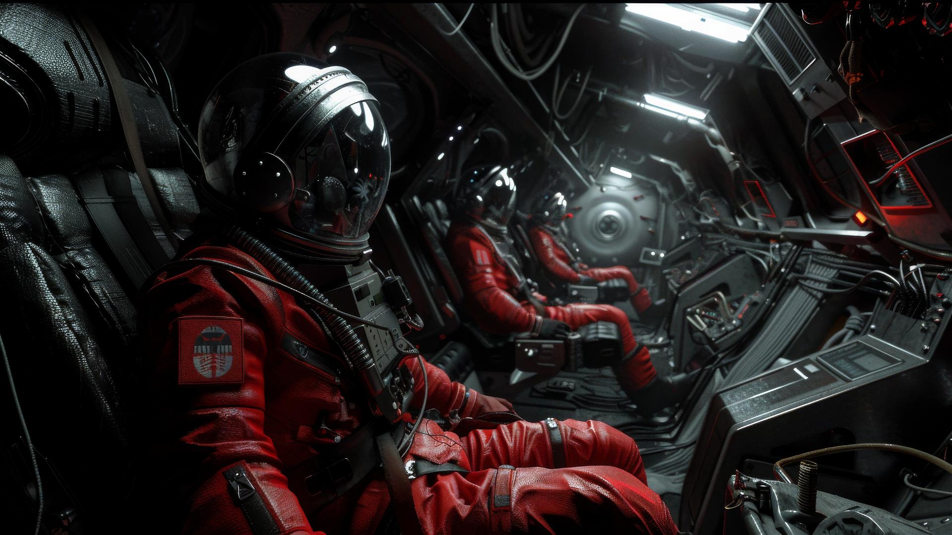 H.R. Giger style Soviet cosmonaut in 1960s space capsule