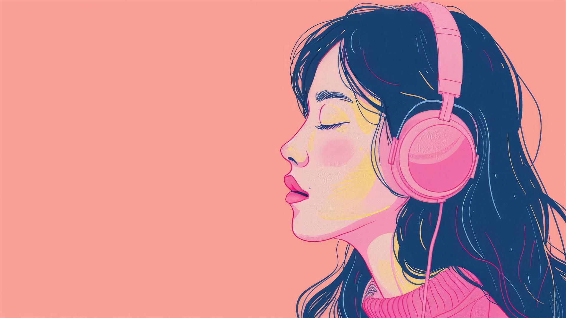 Korean lofi girl doing self-improvement and listening to music