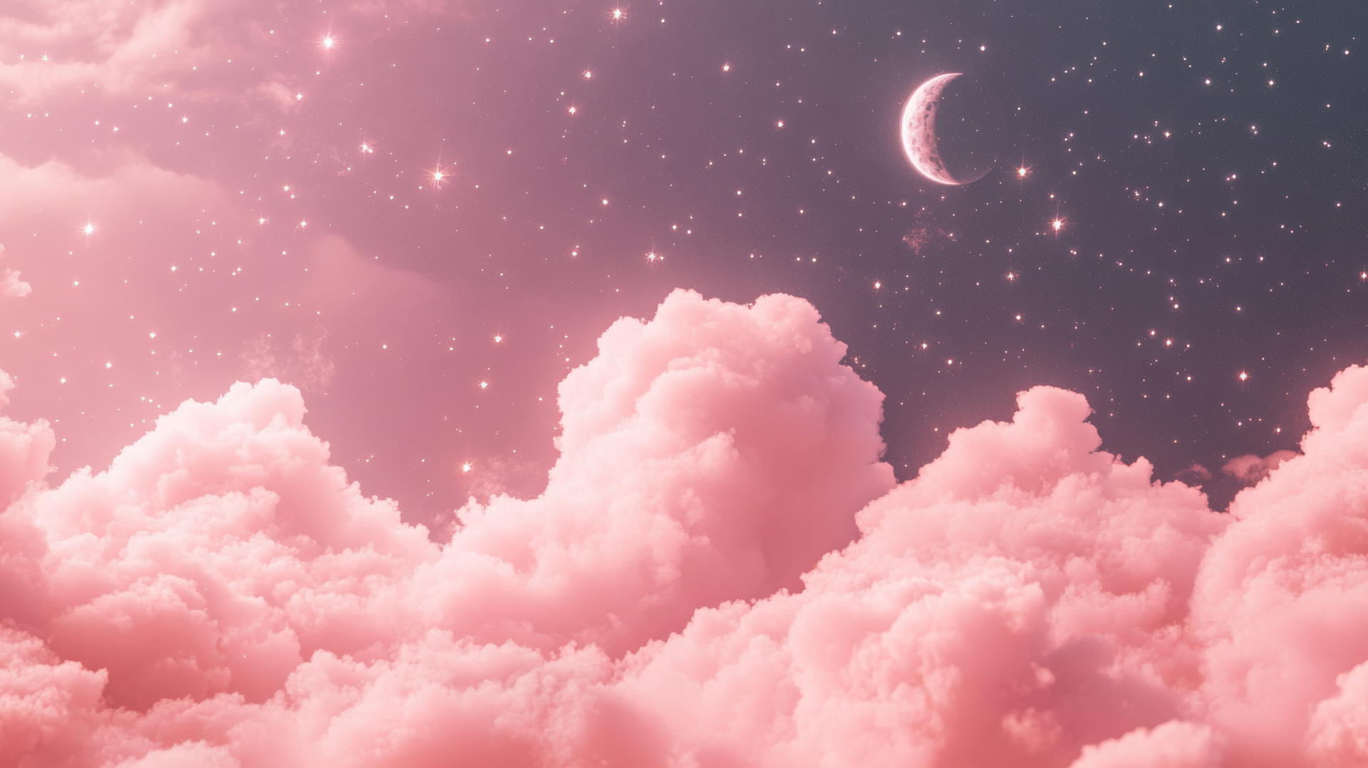 cute pink aesthetic wallpaper with dreamy clouds, stars, and moons