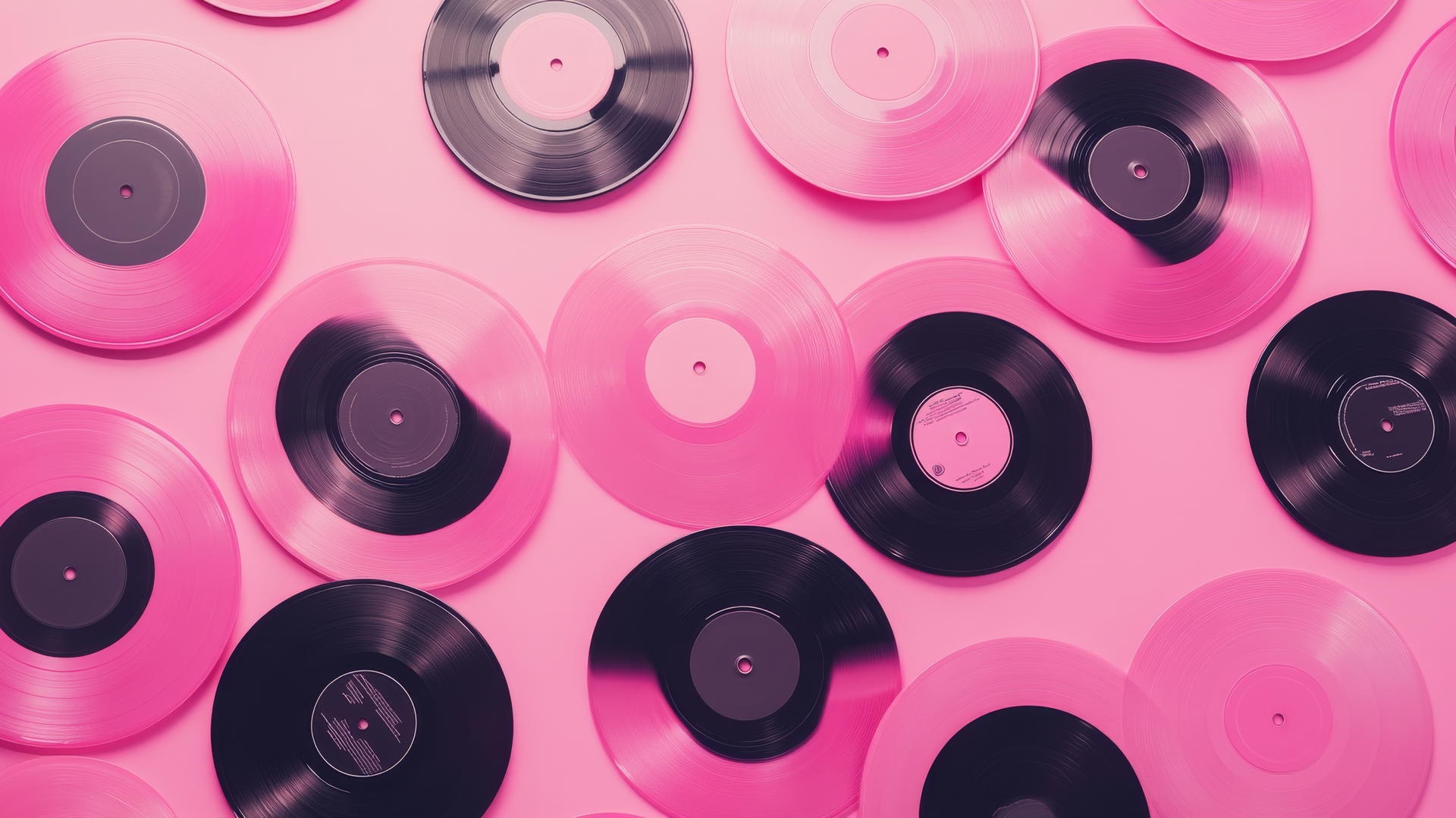 pink wallpaper aesthetic with vinyl records on a vintage background