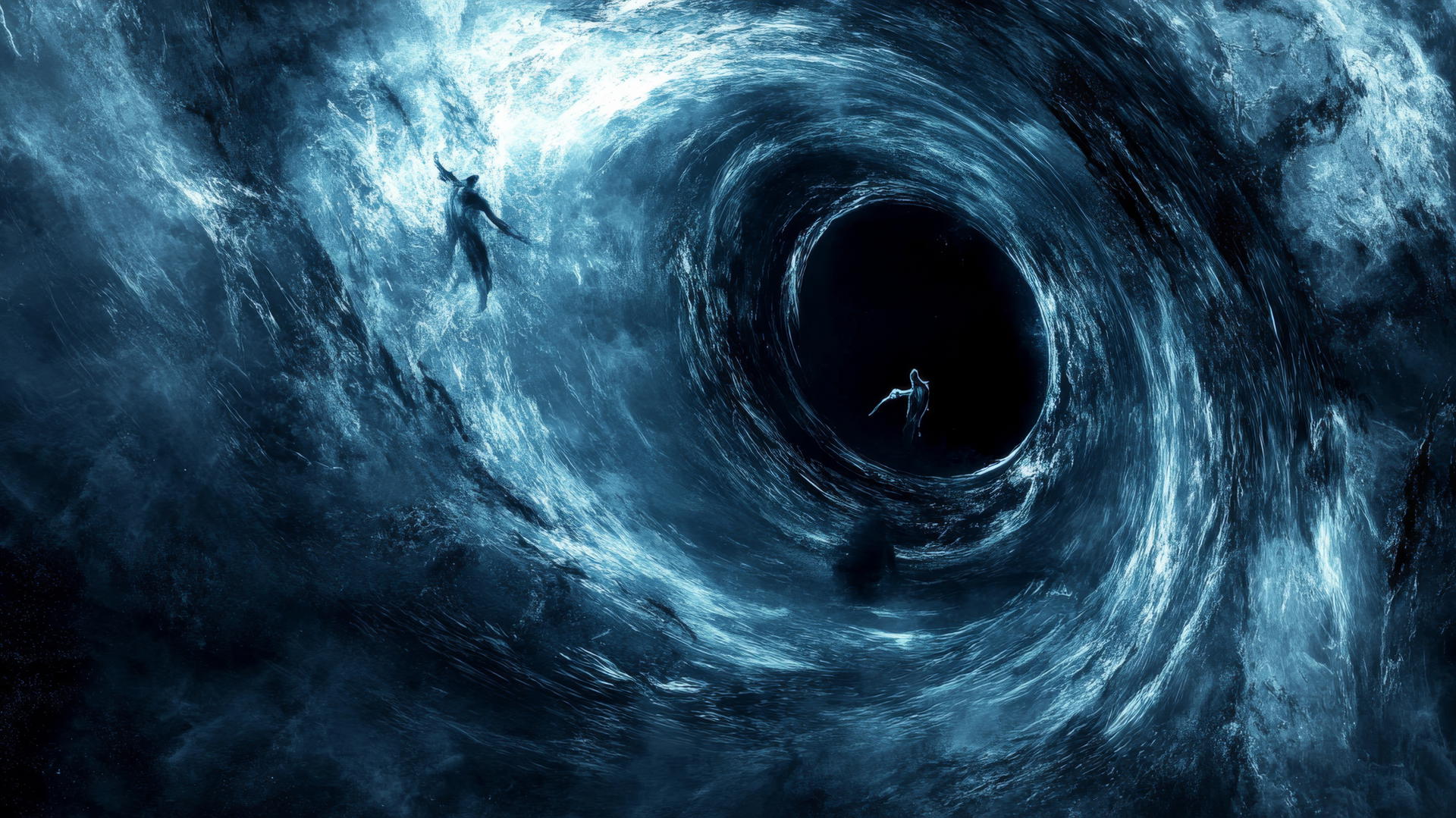 black hole wallpaper with ghostly, translucent forms being drawn in
