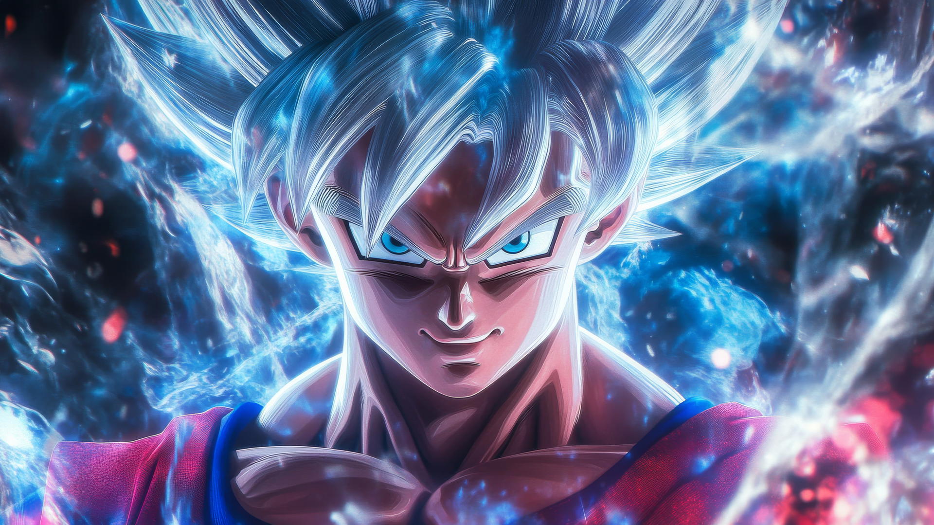 Goku Ultra Instinct wallpaper 4K with silver hair glowing and crystalline aura