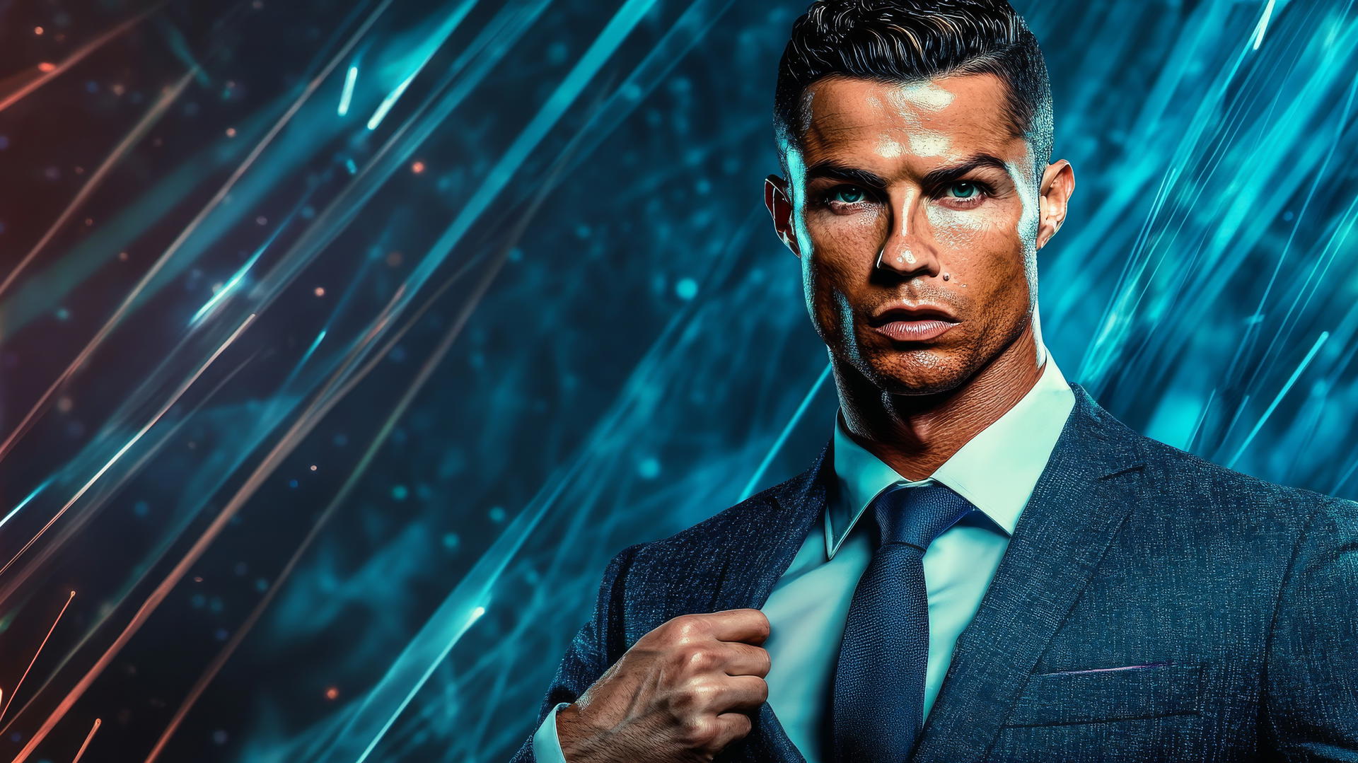 cool ronaldo wallpaper 4k, Cristiano Ronaldo in a stylish suit adjusting his tie