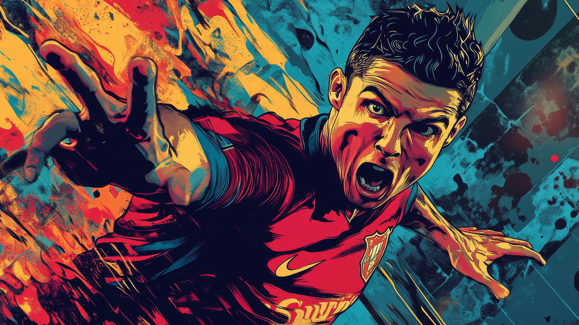 cool Ronaldo wallpaper 4K in comic-book style with vibrant colors and action poses