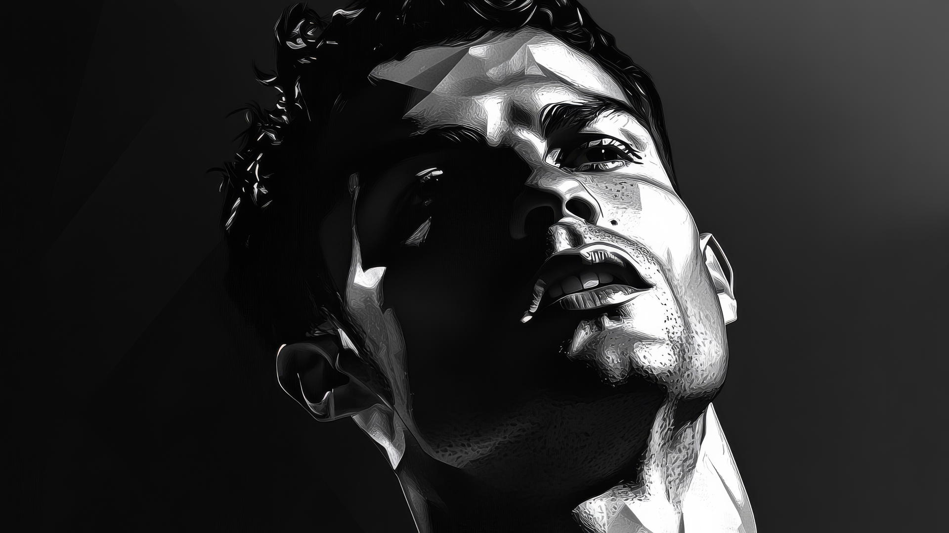 cristiano ronaldo 4k wallpaper, stylized black-and-white portrait with high contrast