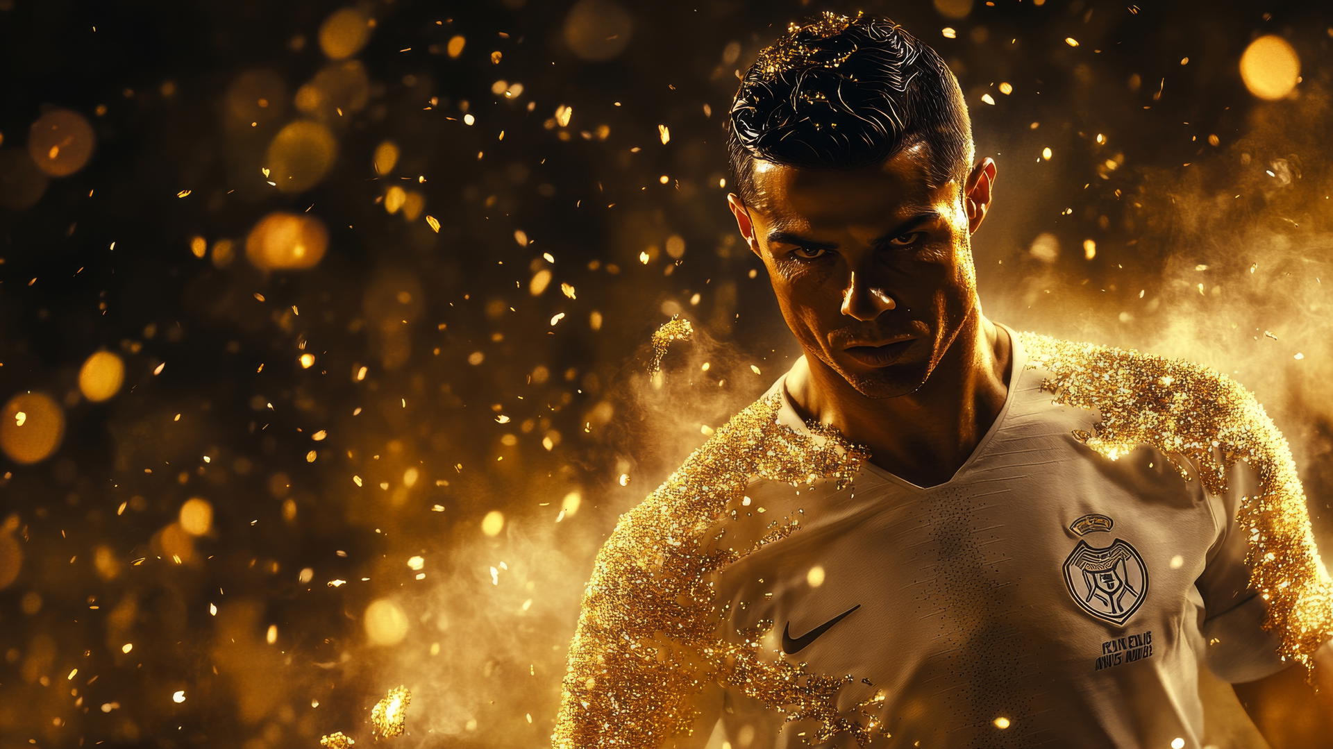 Cristiano Ronaldo wallpaper 4K storm of golden particles