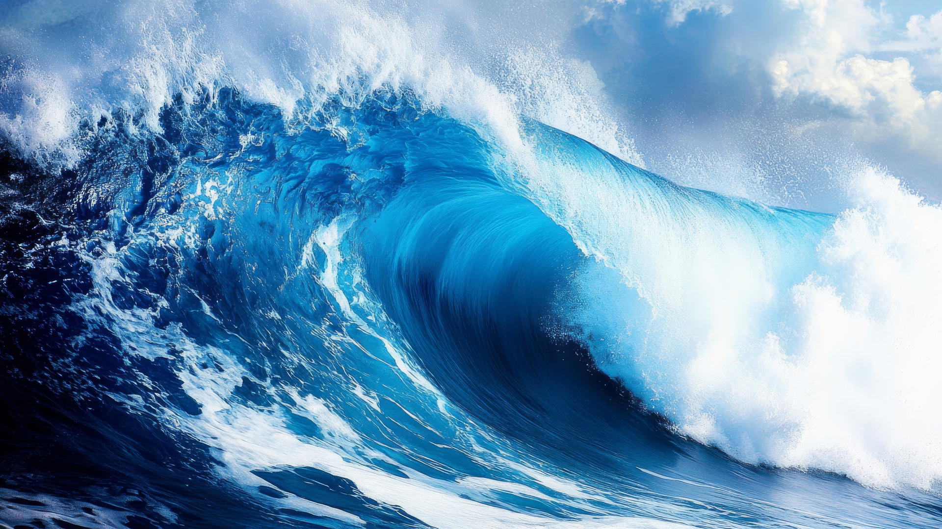 Royal blue wallpaper of powerful ocean waves with white foam